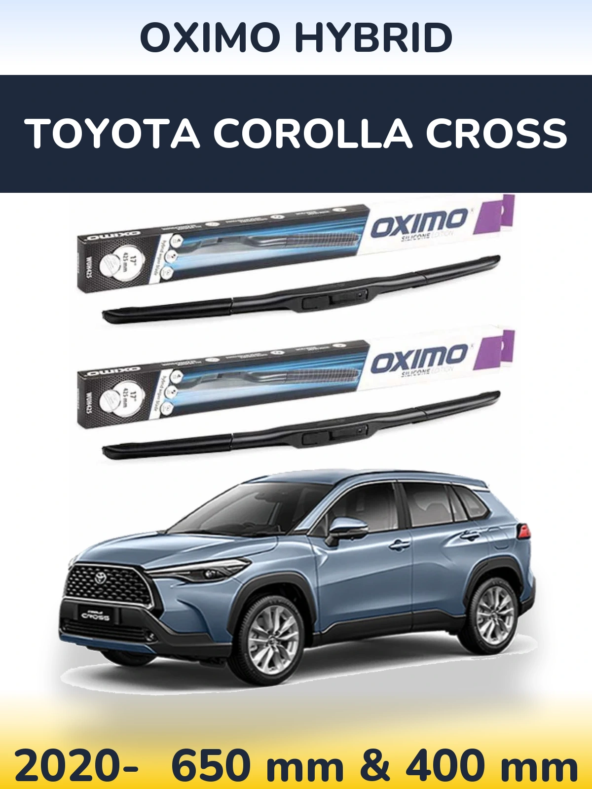 Комплект передних дворников Oximo Hybrid 650 & 400 мм для Toyota Corolla Cross 2020-2026