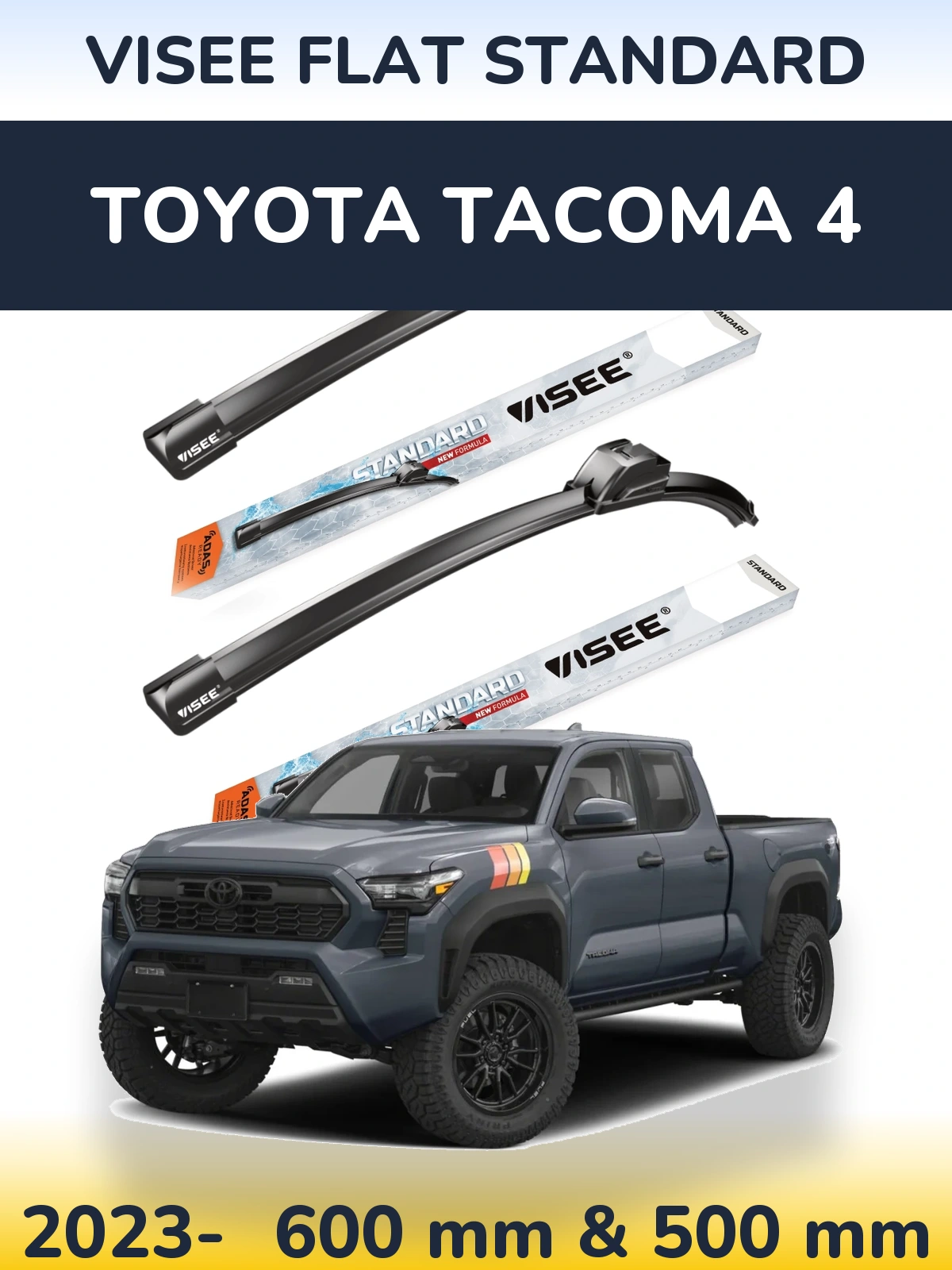 Komplet przednich wycieraczek VISEE FLAT STANDARD 600 & 500 mm do Toyota Tacoma 4 2023-2026