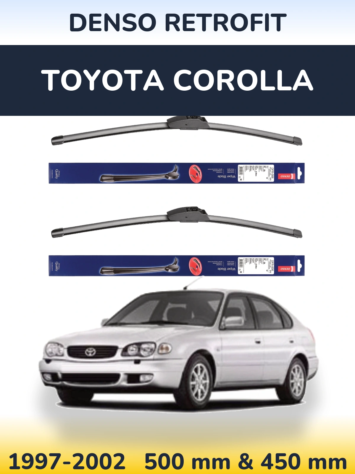 Комплект передніх щіток Denso Retrofit 500 & 450 мм для Toyota Corolla 1997-2002