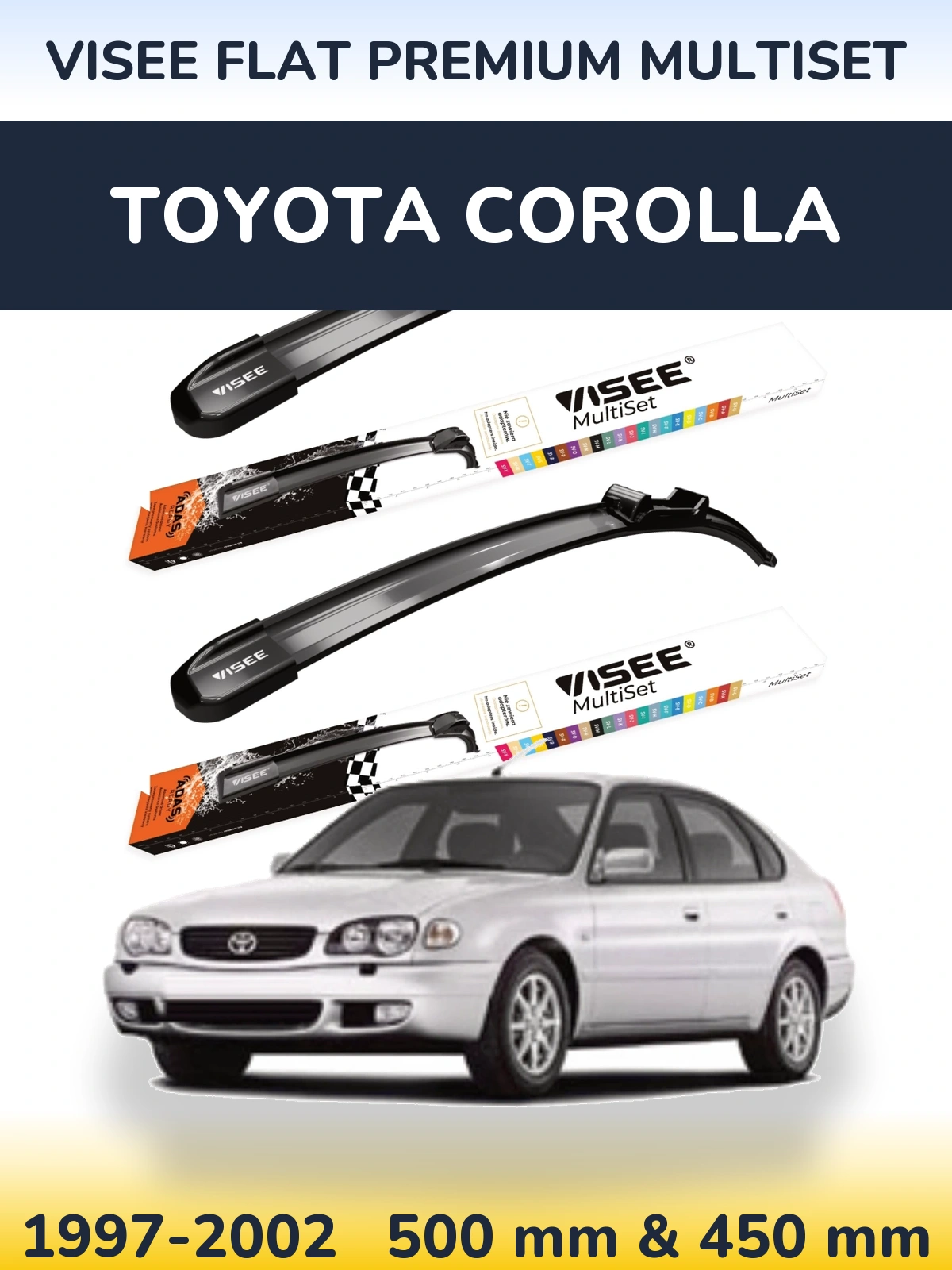 Комплект передних дворников VISEE FLAT PREMIUM MultiSet 500 & 450 мм для Toyota Corolla 1997-2002