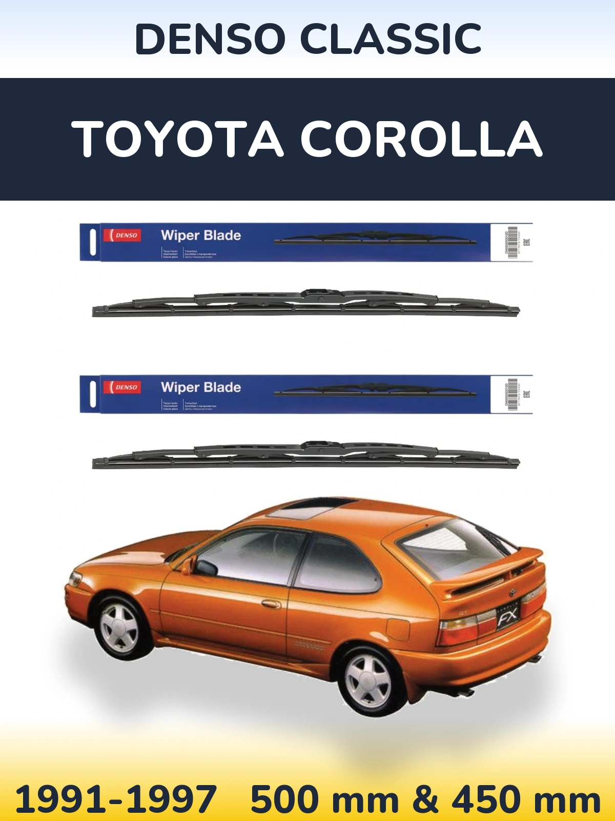 Komplet przednich wycieraczek Denso Classic 500 & 450 mm do Toyota Corolla 1991-1997