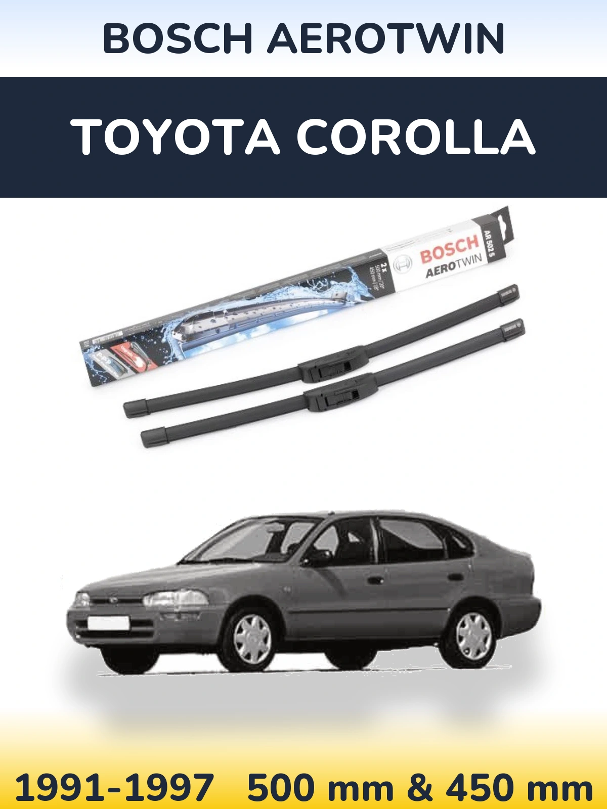 Комплект передних дворников BOSCH AeroTwin 500 & 450 мм для Toyota Corolla 1991-1997