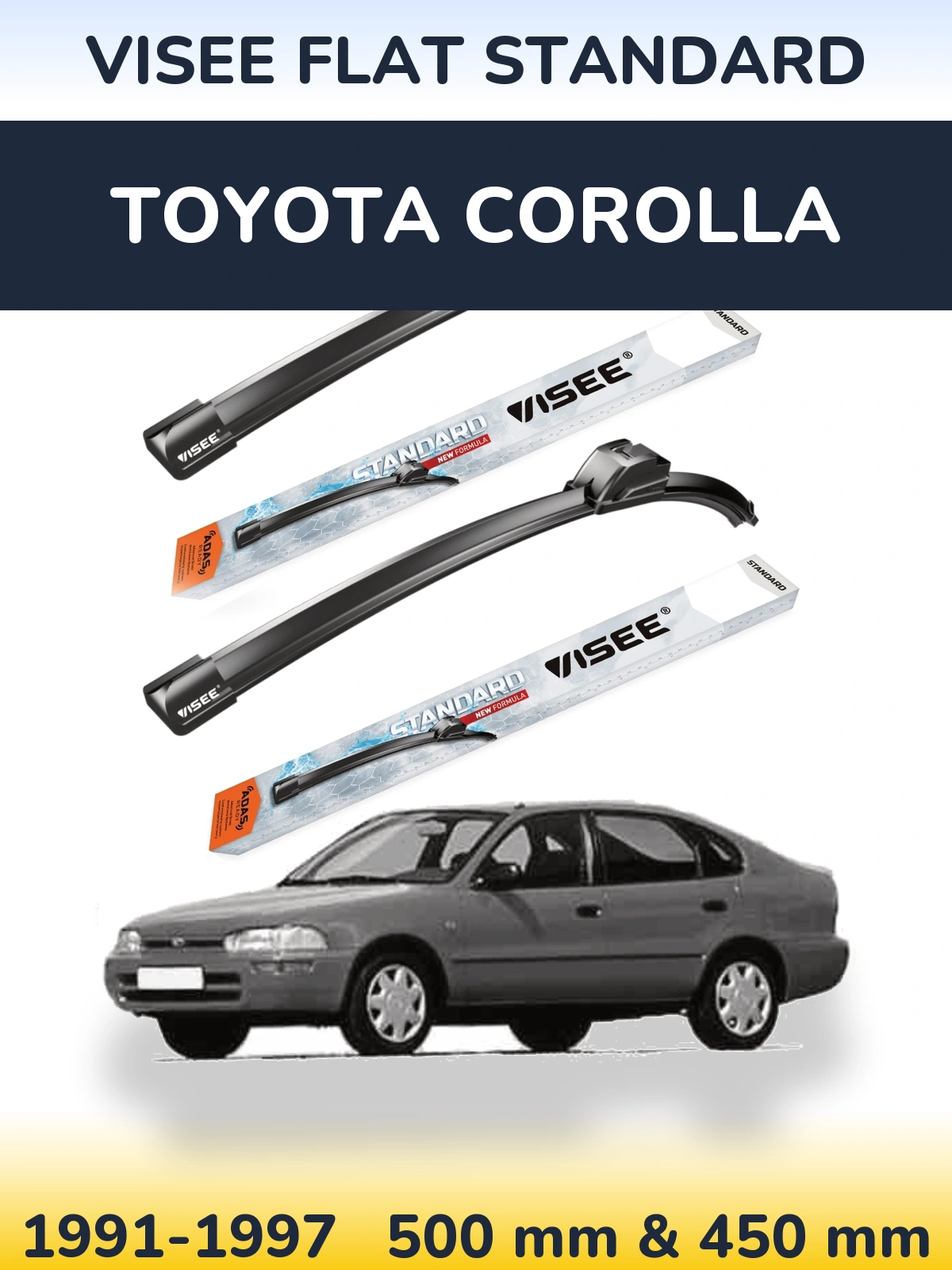Комплект передніх щіток VISEE FLAT STANDARD 500 & 450 мм для Toyota Corolla 1991-1997
