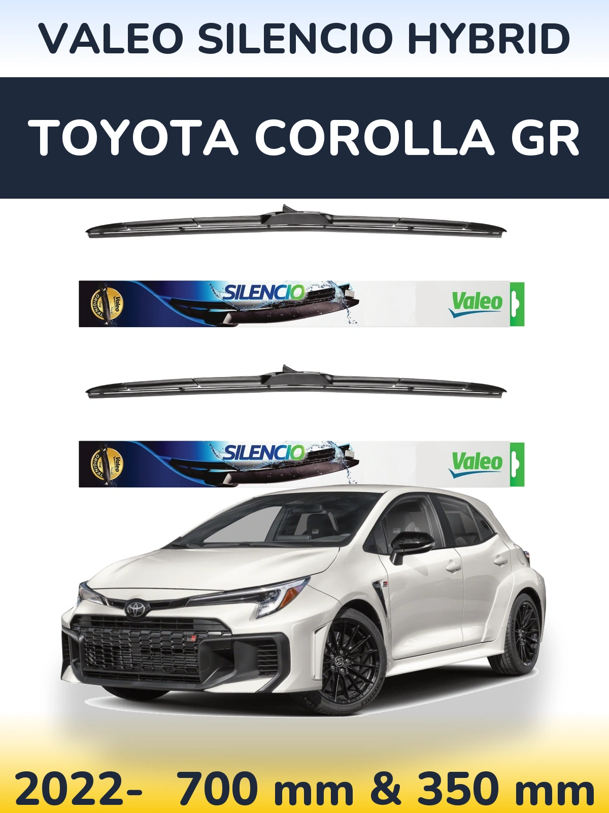 Front wiper blade set Valeo Silencio Hybrid 700 & 350 mm for Toyota Corolla GR 2022-2026