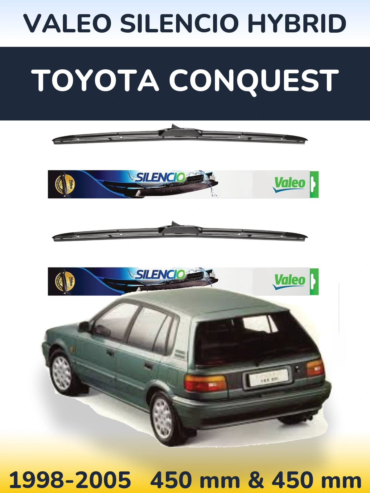 Komplet przednich wycieraczek Valeo Silencio Hybrid 450 & 450 mm do Toyota Conquest 1998-2005