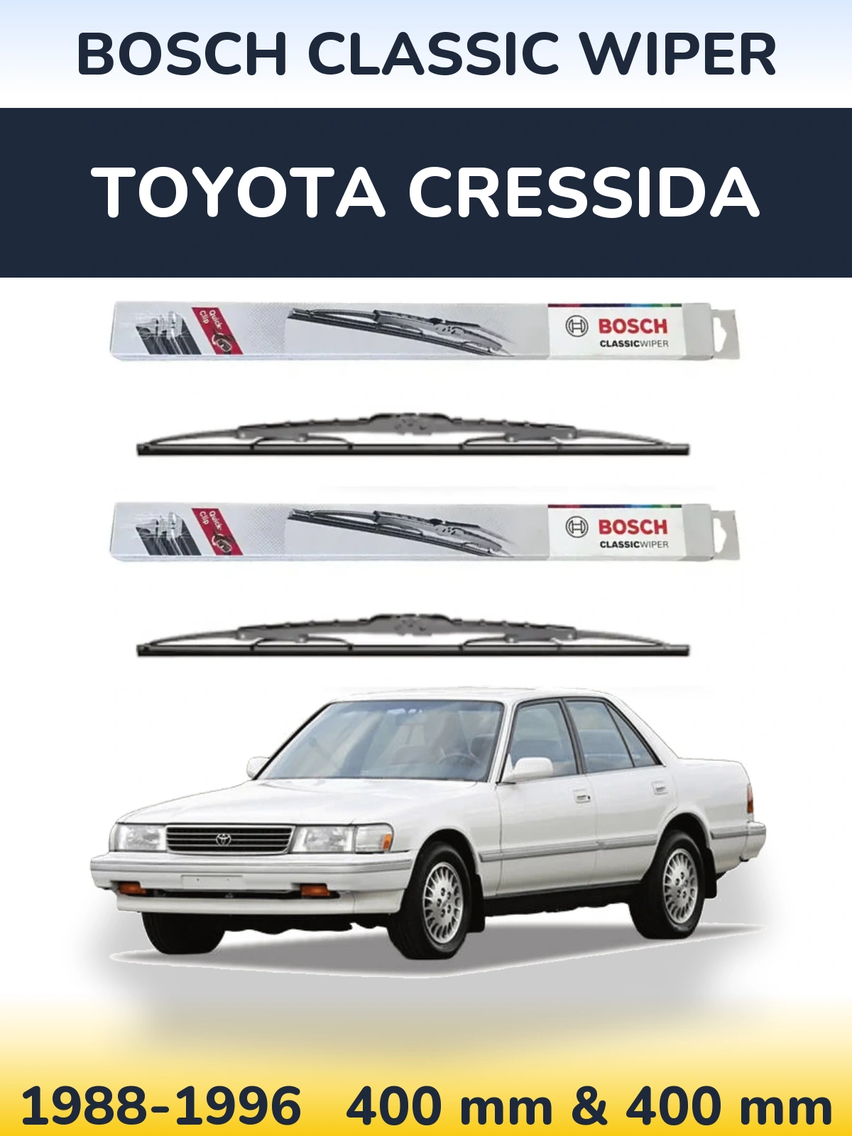 Front wiper blade set BOSCH Classic Wiper 400 & 400 mm for Toyota Cressida 1988-1996