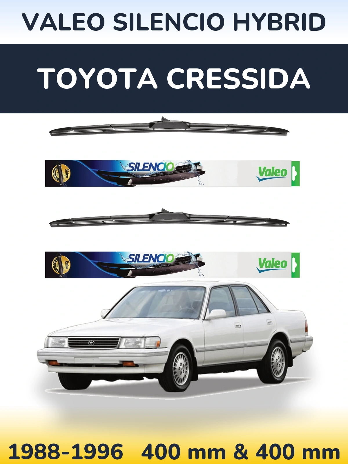 Front wiper blade set Valeo Silencio Hybrid 400 & 400 mm for Toyota Cressida 1988-1996