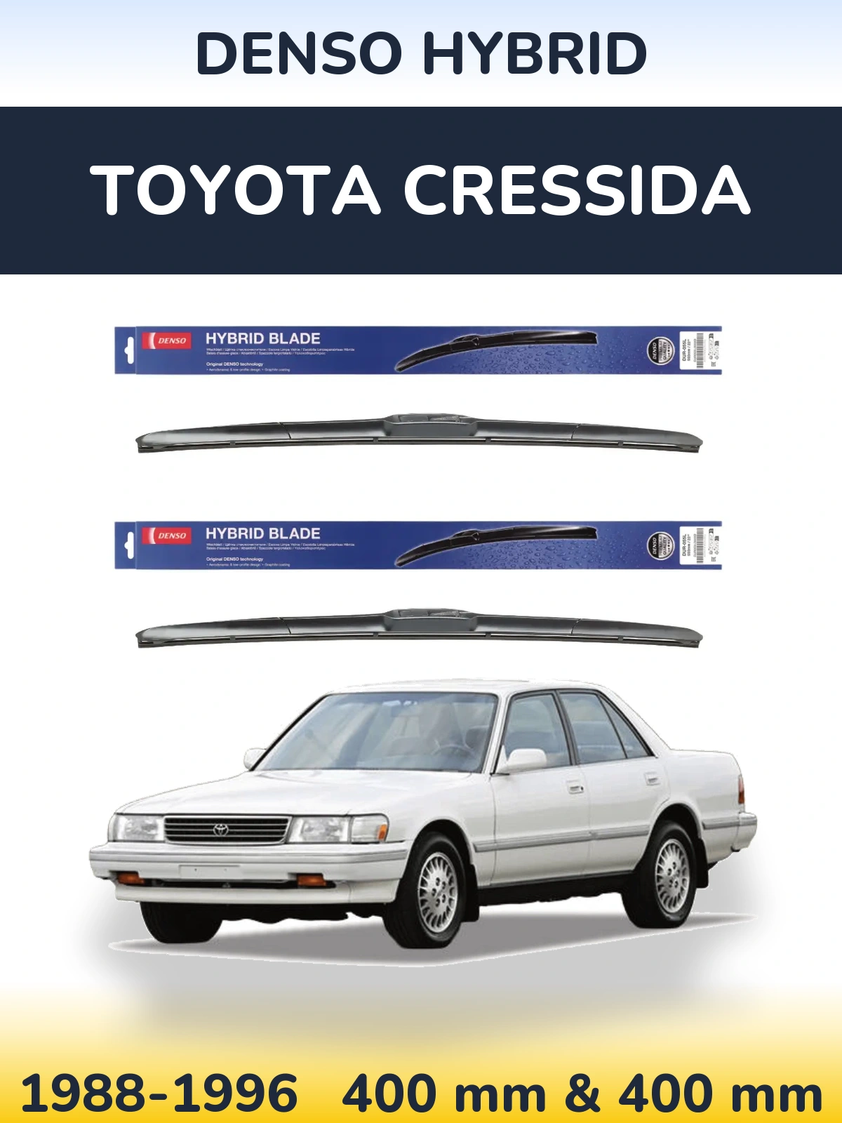 Front wiper blade set Denso Hybrid 400 & 400 mm for Toyota Cressida 1988-1996