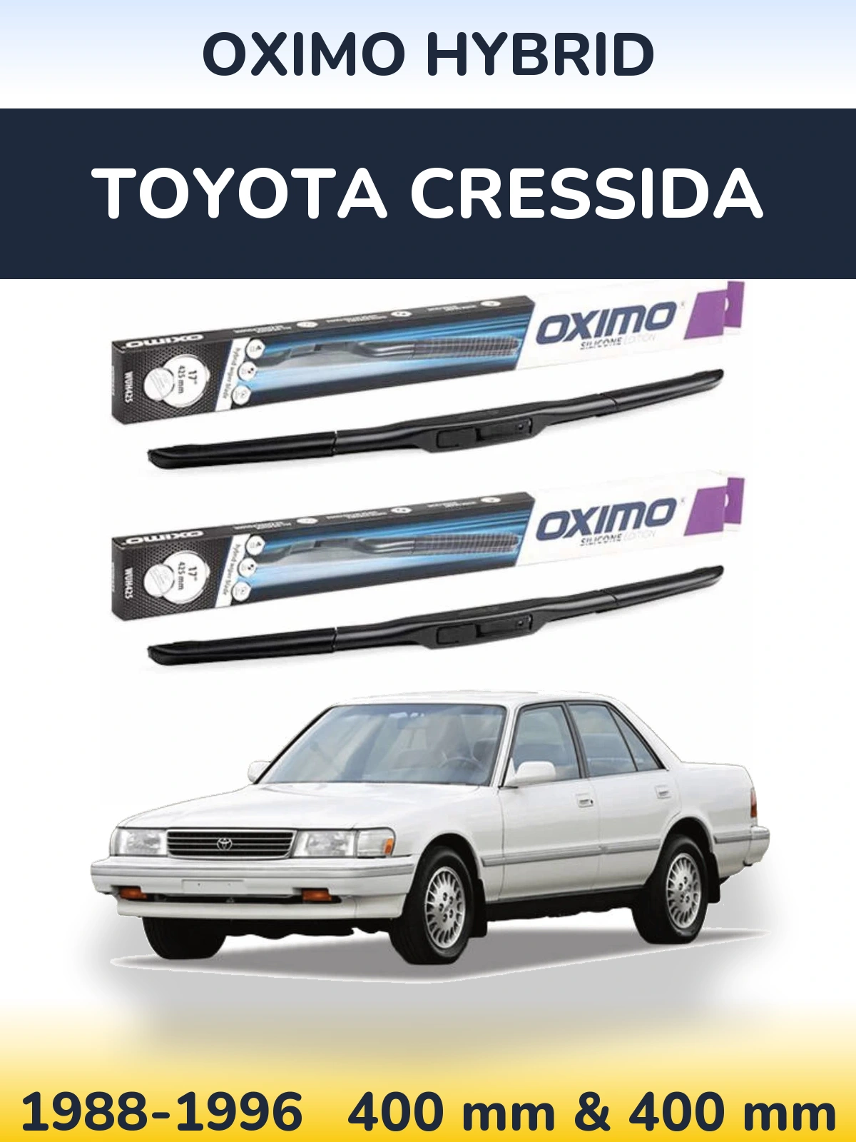 Front wiper blade set Oximo Hybrid 400 & 400 mm for Toyota Cressida 1988-1996