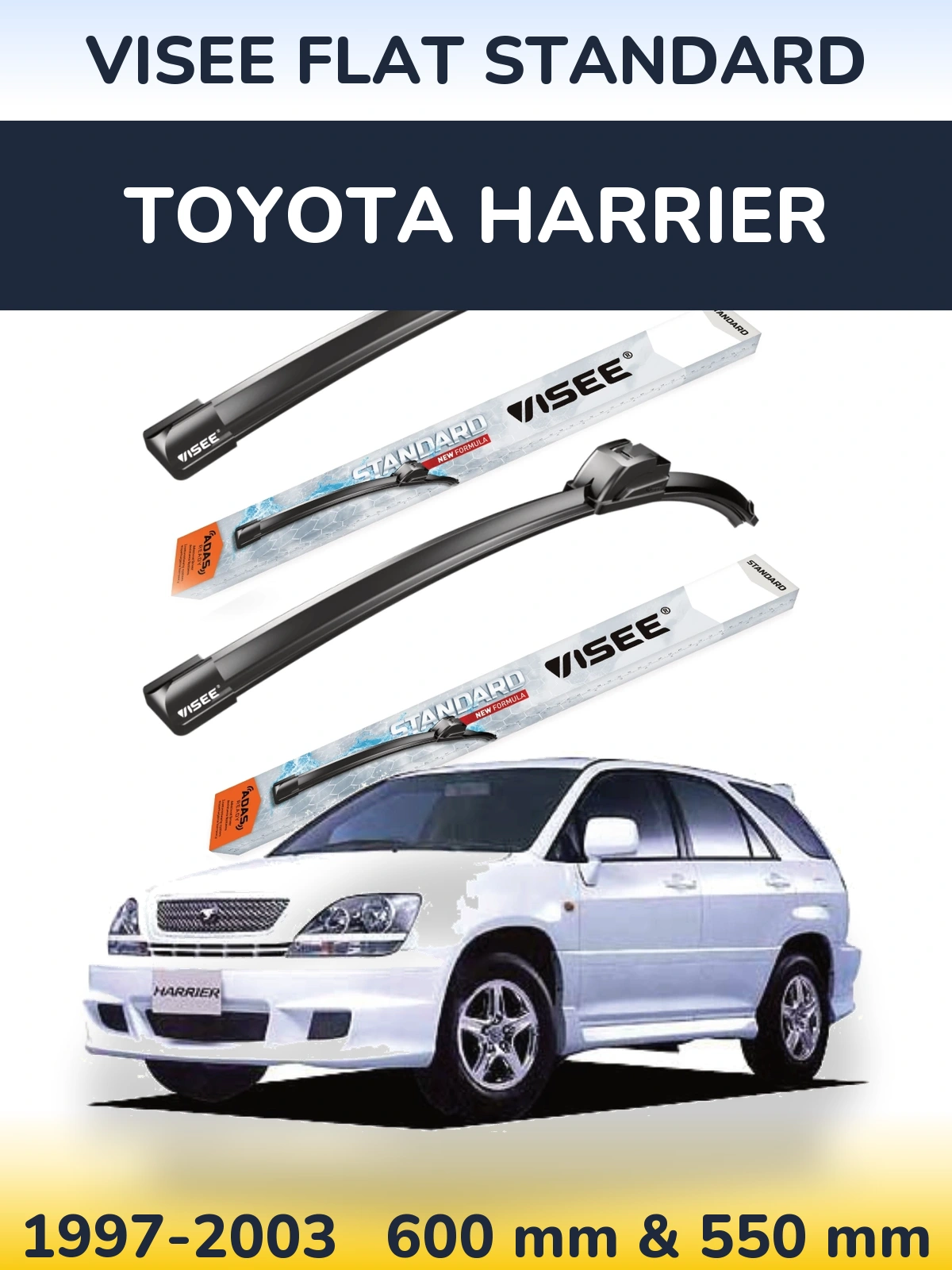Komplet przednich wycieraczek VISEE FLAT STANDARD 600 & 550 mm do Toyota Harrier 1997-2003