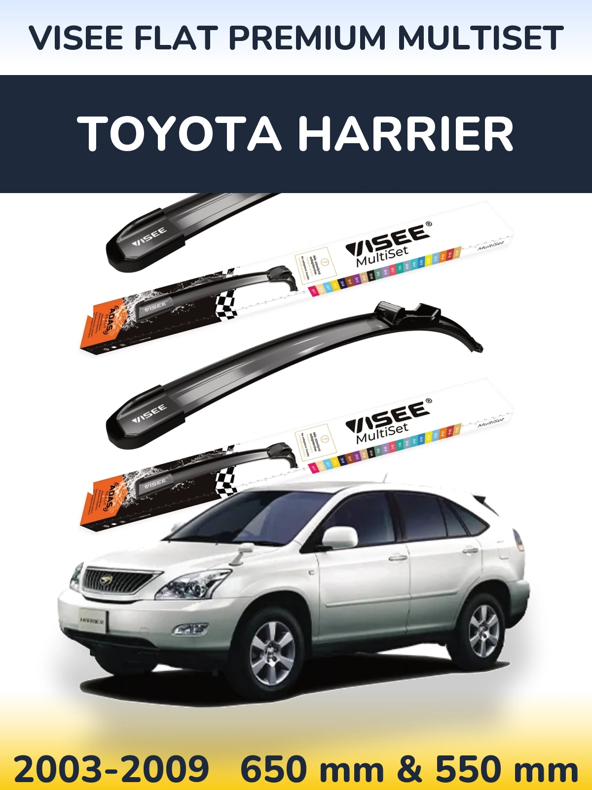 Front wiper blade set VISEE FLAT PREMIUM MultiSet 650 & 550 mm for Toyota Harrier 2003-2009