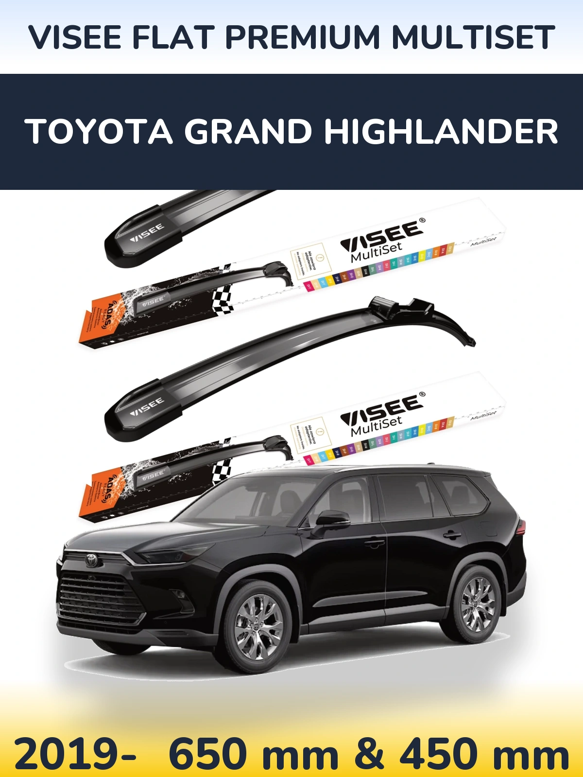 Komplet przednich wycieraczek VISEE FLAT PREMIUM MultiSet 650 & 450 mm do Toyota Grand Highlander 2019-2026
