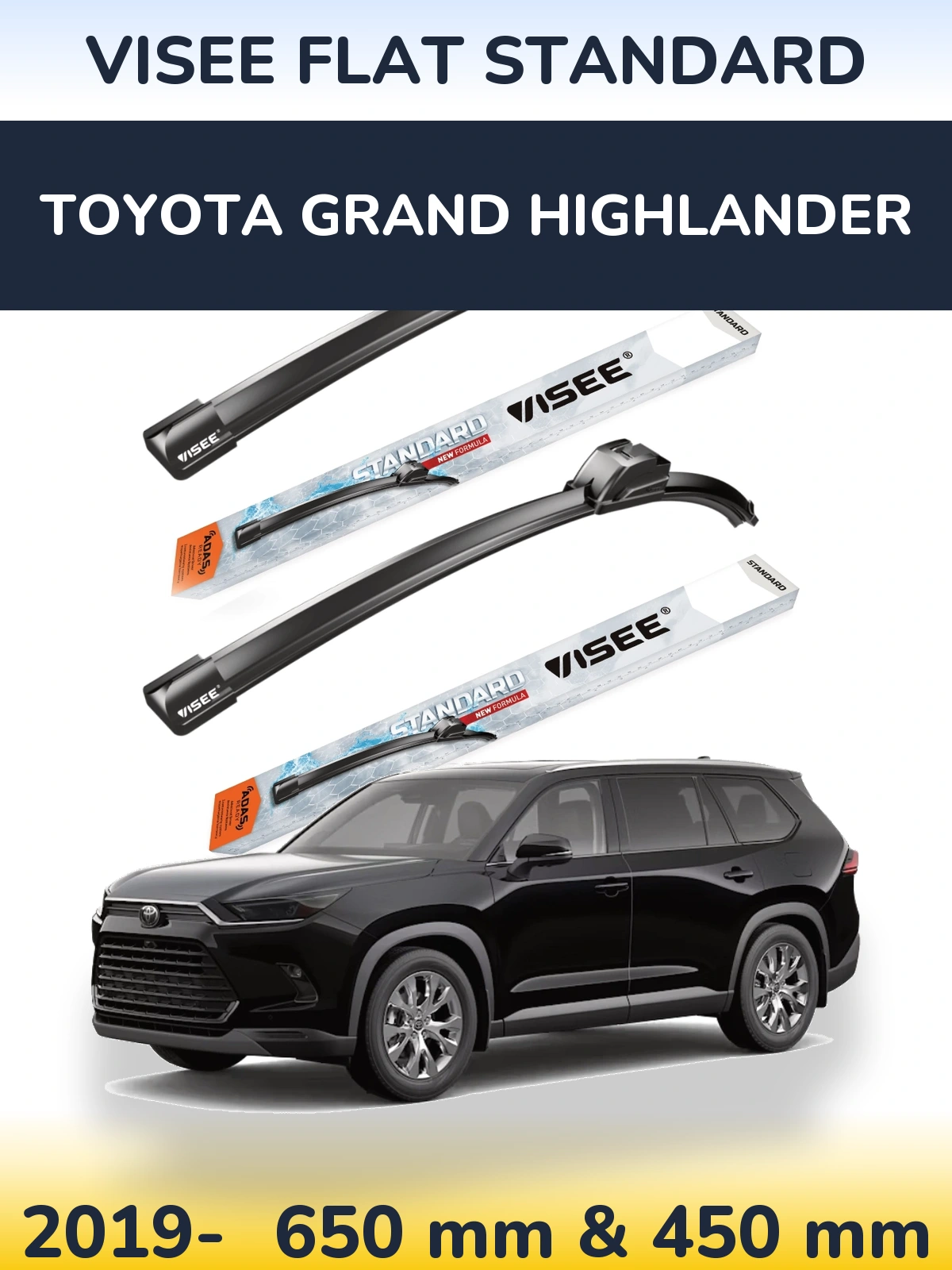Комплект передних дворников VISEE FLAT STANDARD 650 & 450 мм для Toyota Grand Highlander 2019-2026