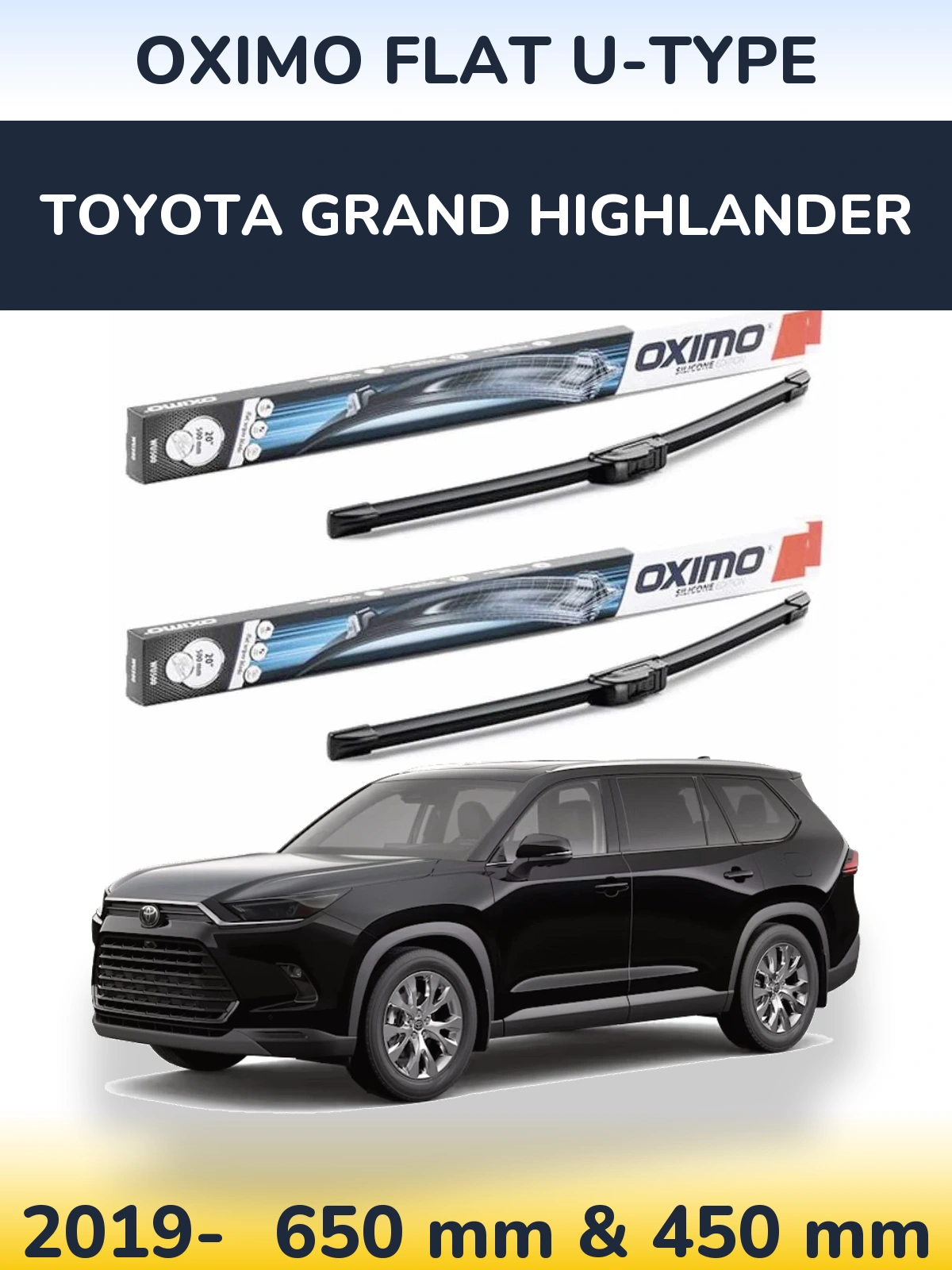 Komplet przednich wycieraczek Oximo Flat U-type 650 & 450 mm do Toyota Grand Highlander 2019-2026
