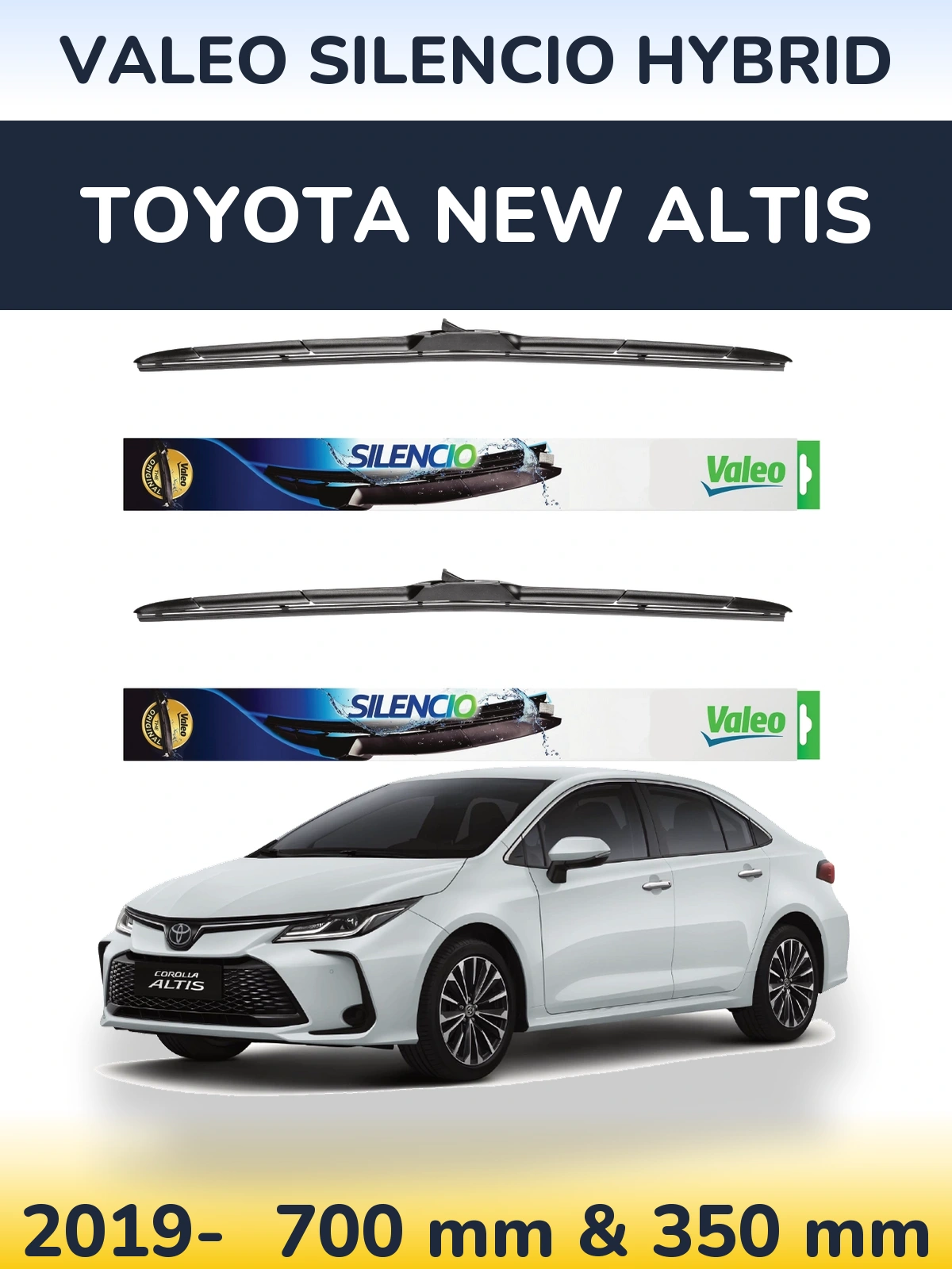 Komplet przednich wycieraczek Valeo Silencio Hybrid 700 & 350 mm do Toyota New Altis 2019-2026