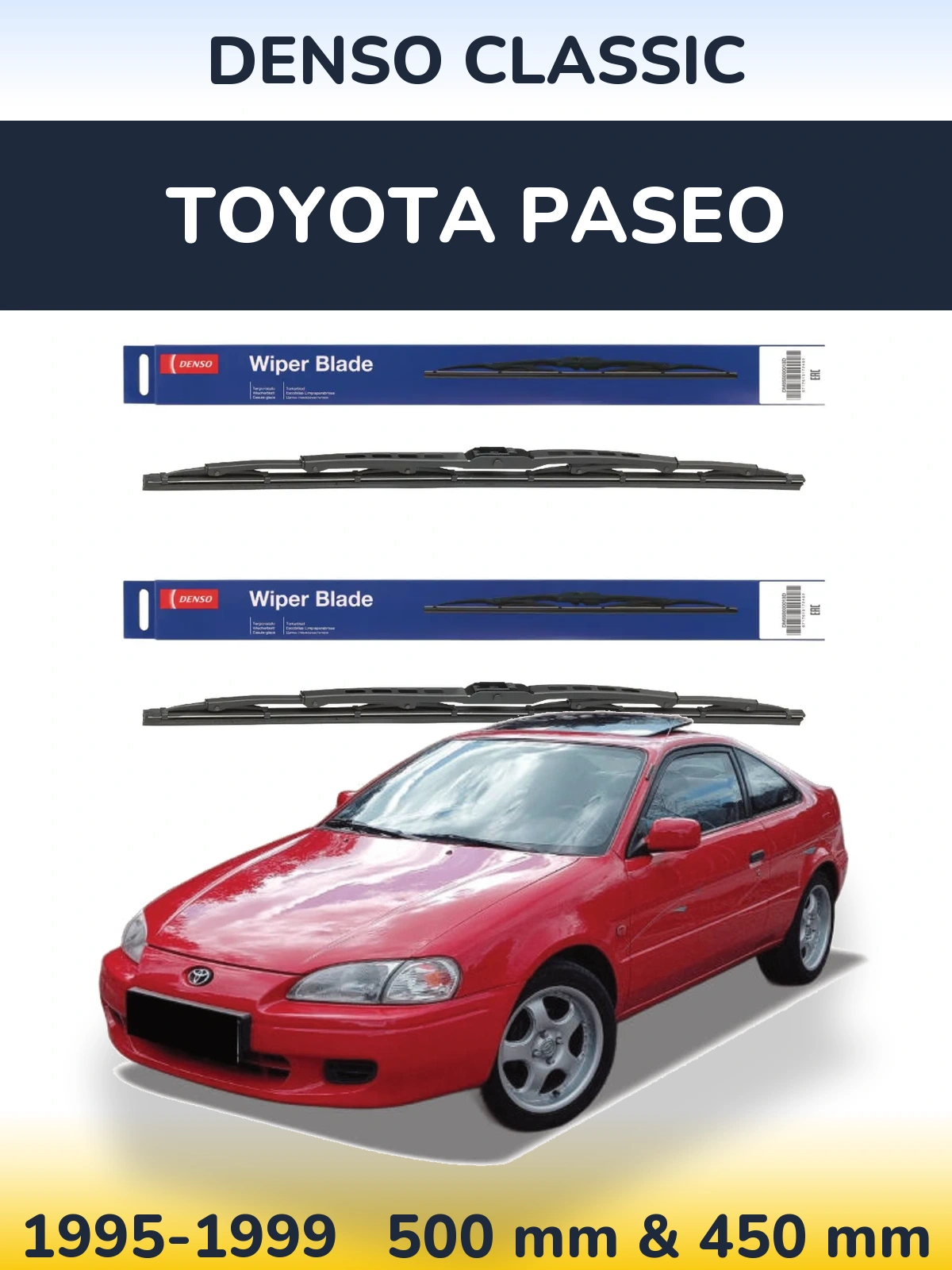 Komplet przednich wycieraczek Denso Classic 500 & 450 mm do Toyota Paseo 1995-1999