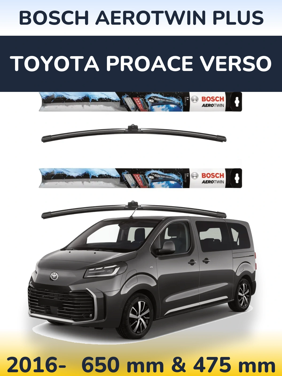 Комплект передних дворников BOSCH AeroTwin Plus 650 & 475 мм для Toyota ProAce Verso 2016-2026