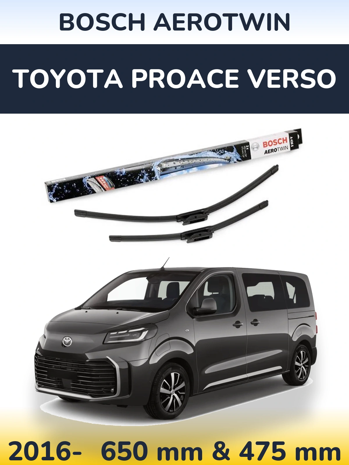 Комплект передних дворников BOSCH AeroTwin 650 & 475 мм для Toyota ProAce Verso 2016-2026