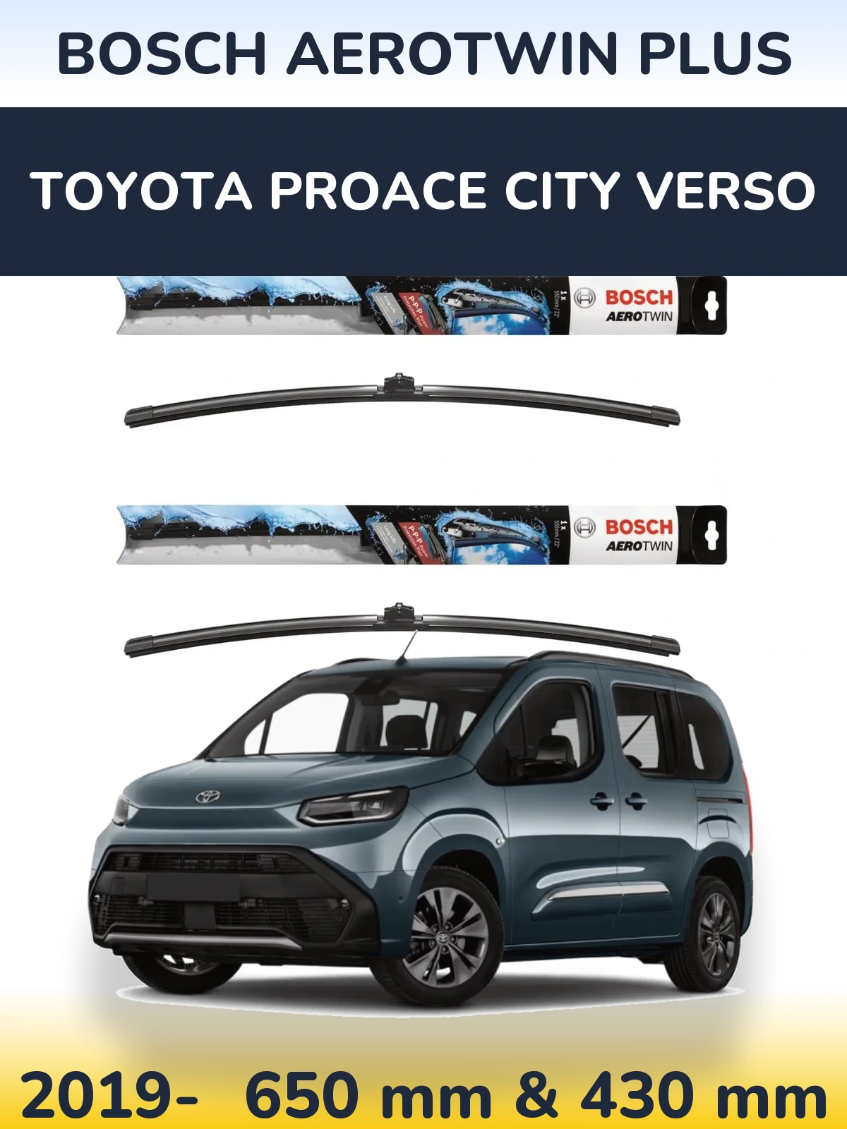 Komplet przednich wycieraczek BOSCH AeroTwin Plus 650 & 430 mm do Toyota ProAce City Verso 2019-2026
