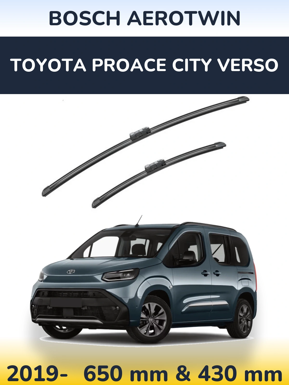 Front wiper blade set BOSCH AeroTwin 650 & 430 mm for Toyota ProAce City Verso 2019-2026