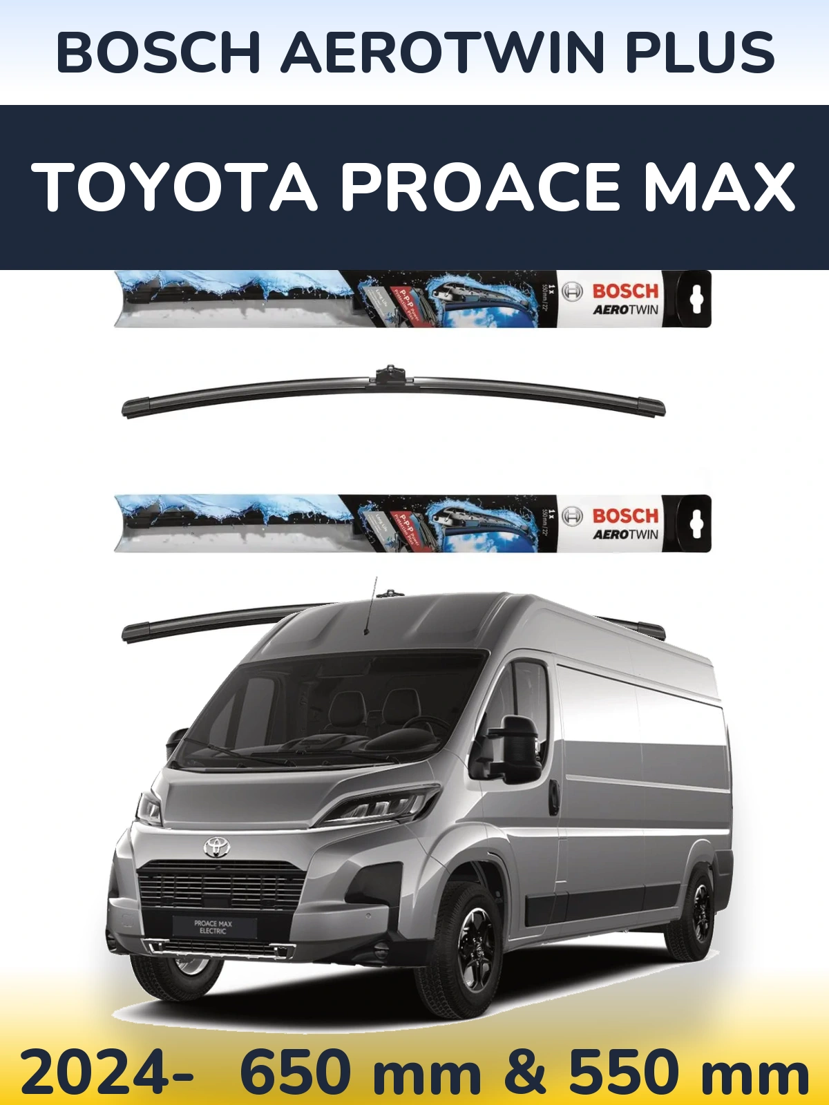 Комплект передних дворников BOSCH AeroTwin Plus 650 & 550 мм для Toyota ProAce Max 2024-2026
