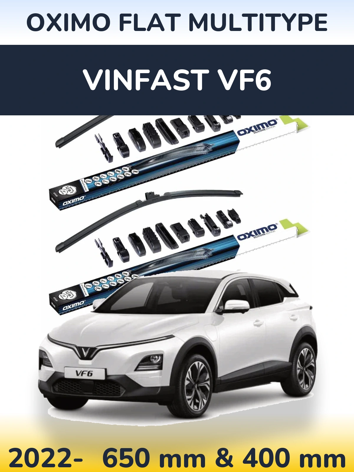 Front wiper blade set Oximo Flat MultiTypee 650 & 400 mm for Vinfast VF6 2022-2026