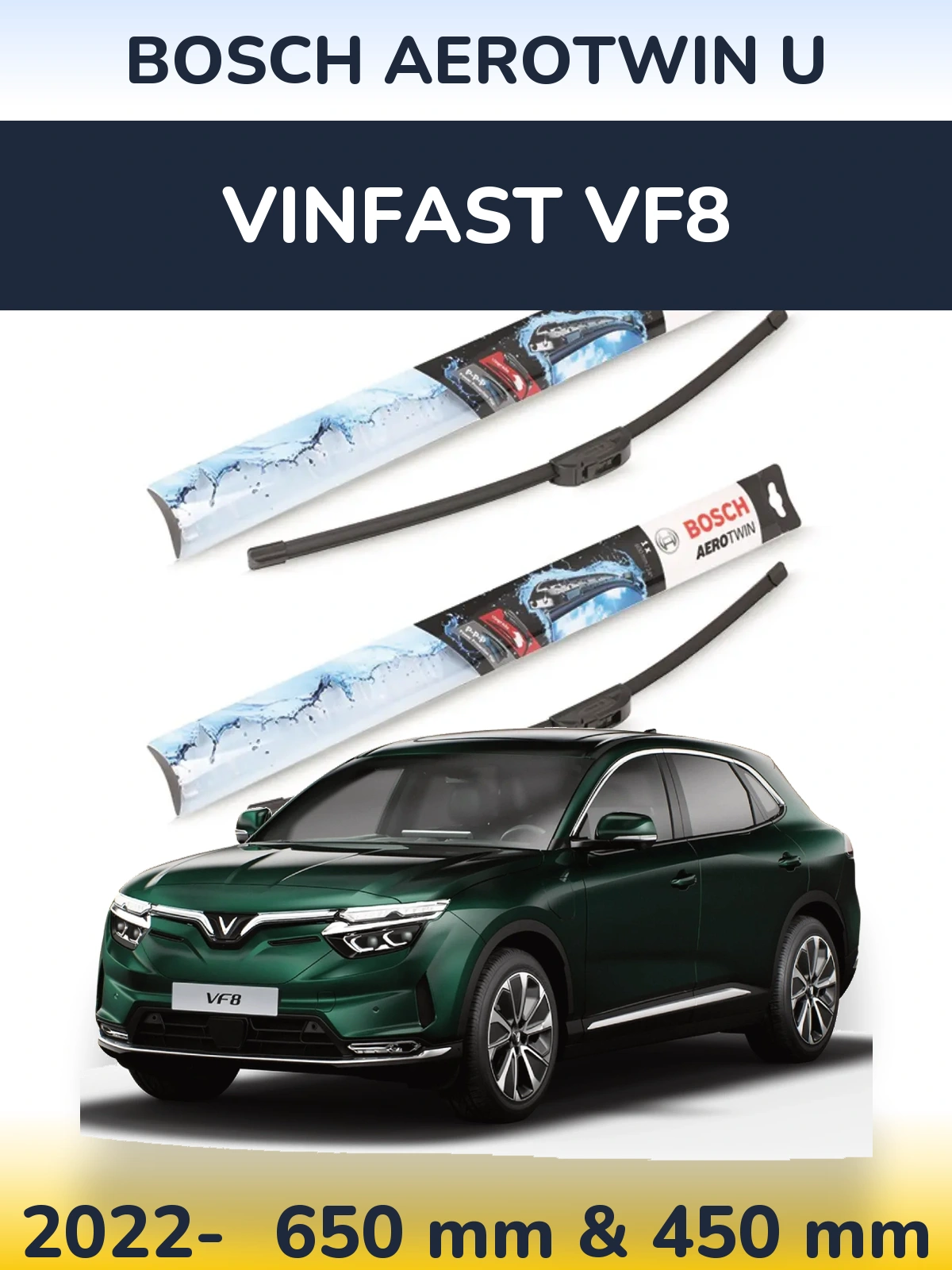 Комплект передних дворников BOSCH AeroTwin U 650 & 450 мм для Vinfast VF8 2022-2026