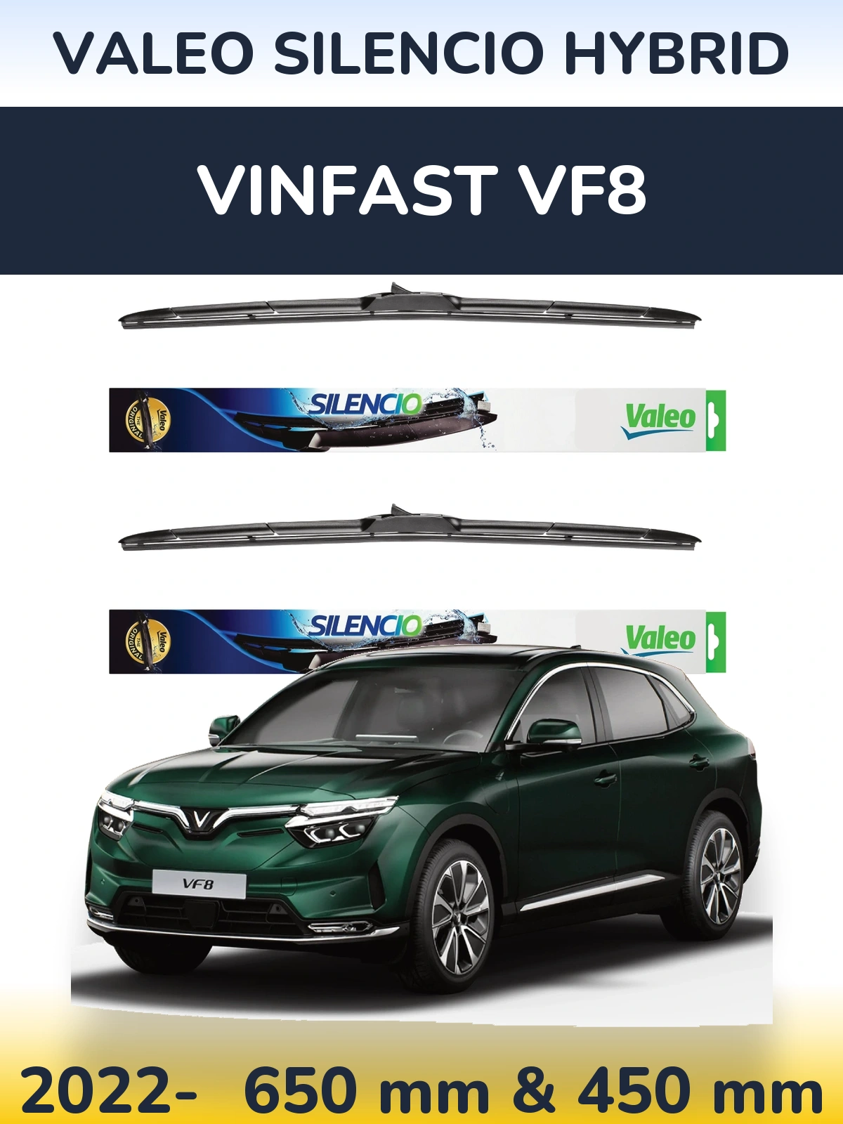 Комплект передних дворников Valeo Silencio Hybrid 650 & 450 мм для Vinfast VF8 2022-2026