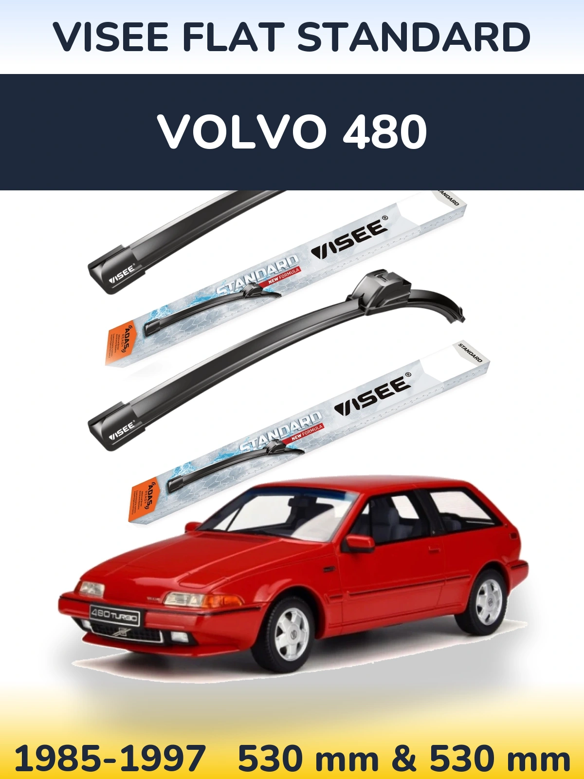 Комплект передних дворников VISEE FLAT STANDARD 530 & 530 мм для Volvo 480 1985-1997