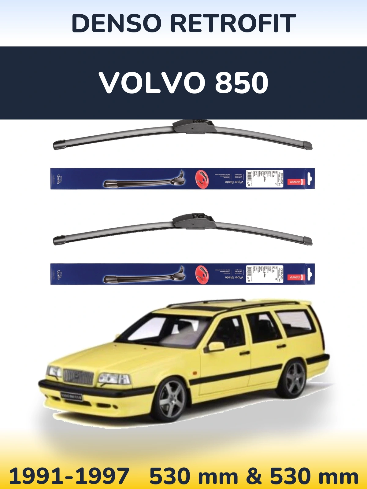Komplet przednich wycieraczek Denso Retrofit 530 & 530 mm do Volvo 850 1991-1997