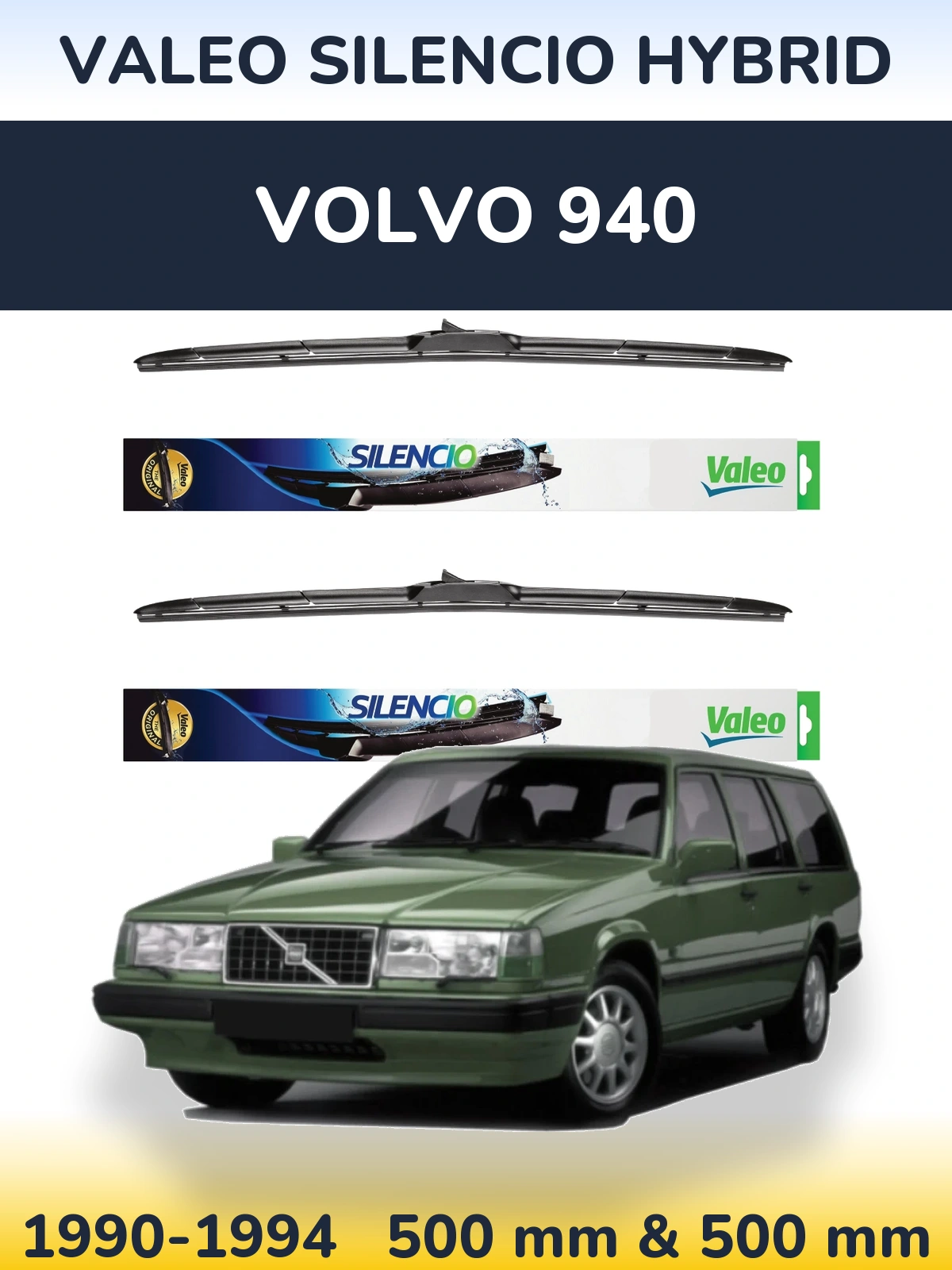 Комплект передних дворников Valeo Silencio Hybrid 500 & 500 мм для Volvo 940 1990-1994