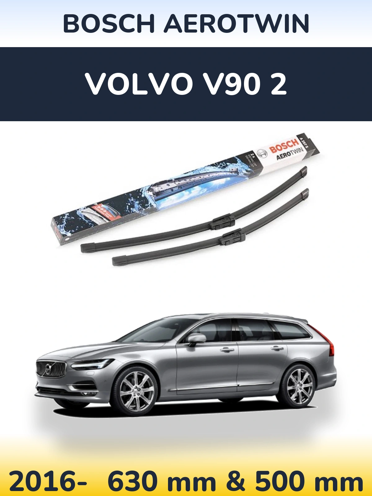 Комплект передних дворников BOSCH AeroTwin 600 & 500 мм для Volvo V90 2 2016-2026