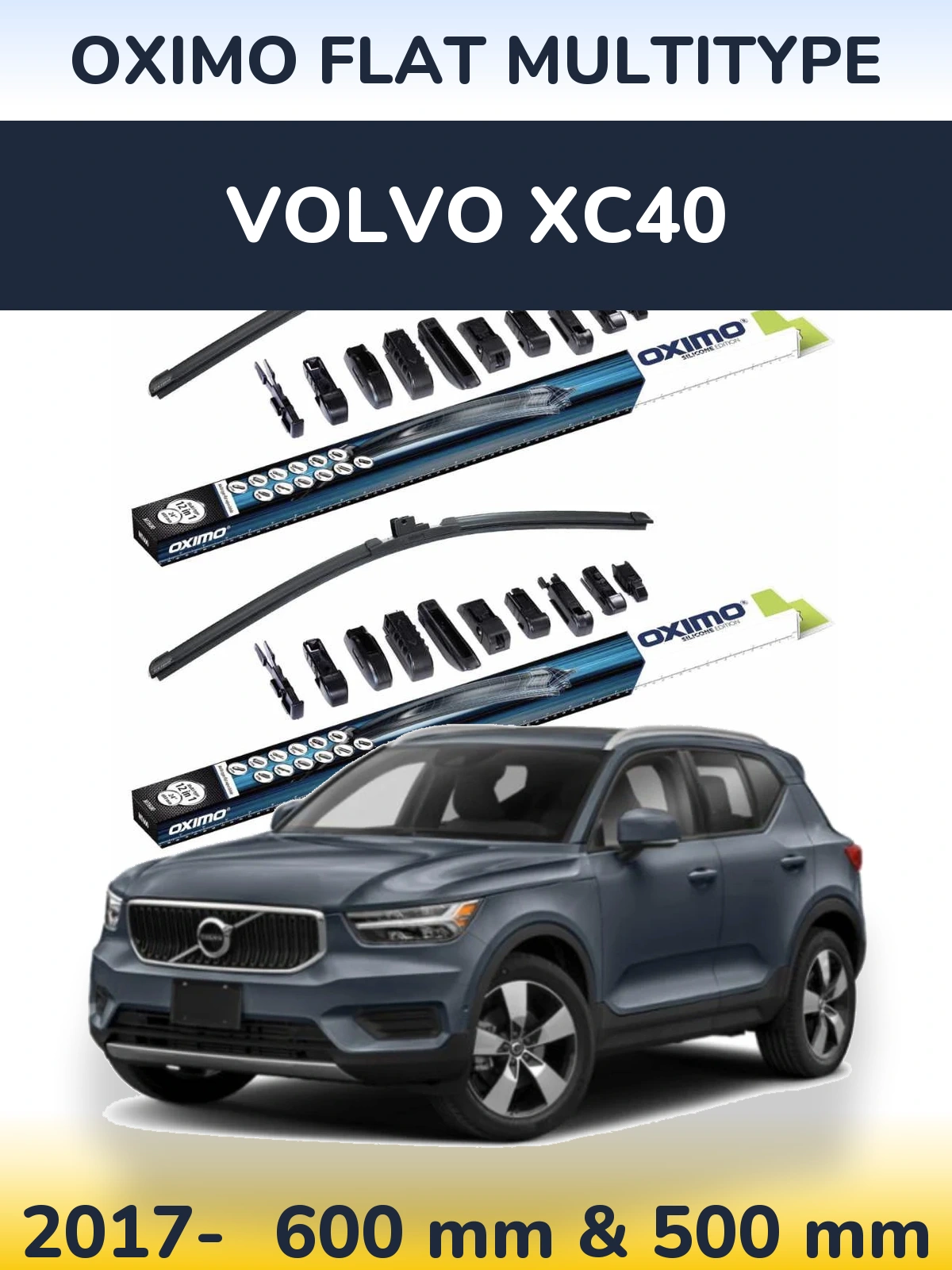 Комплект передніх щіток Oximo Flat MultiТипe 600 & 500 мм для Volvo XC40 2017-2026
