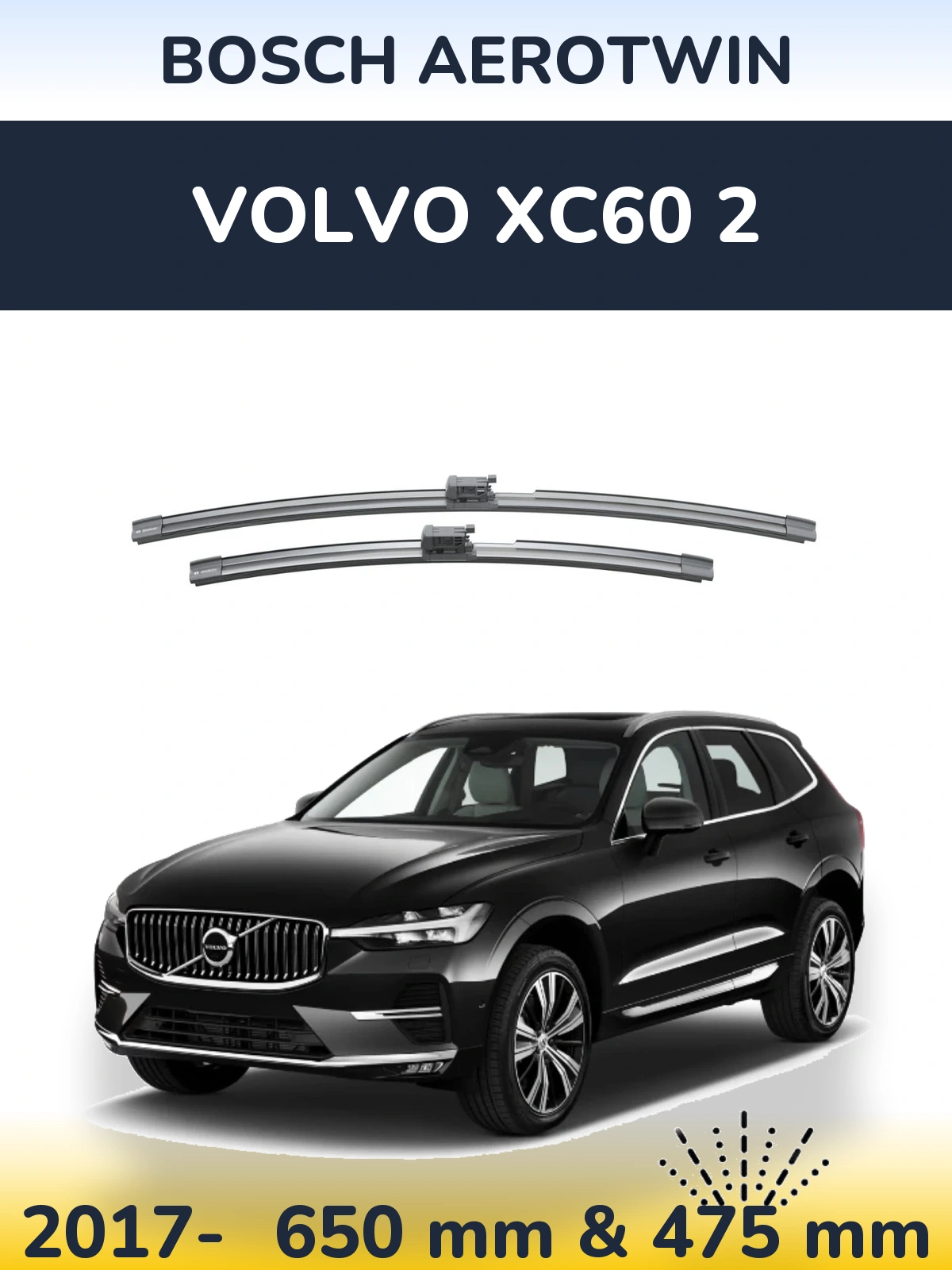 Комплект передніх щіток BOSCH AeroTwin 650 & 475 мм для Volvo XC60 2 2017-2026