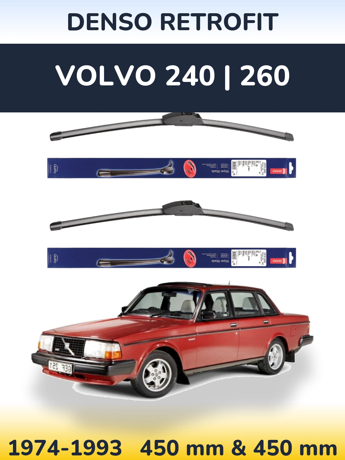 Комплект передніх щіток Denso Retrofit 450 & 450 мм для Volvo 240 | 260 1974-1993