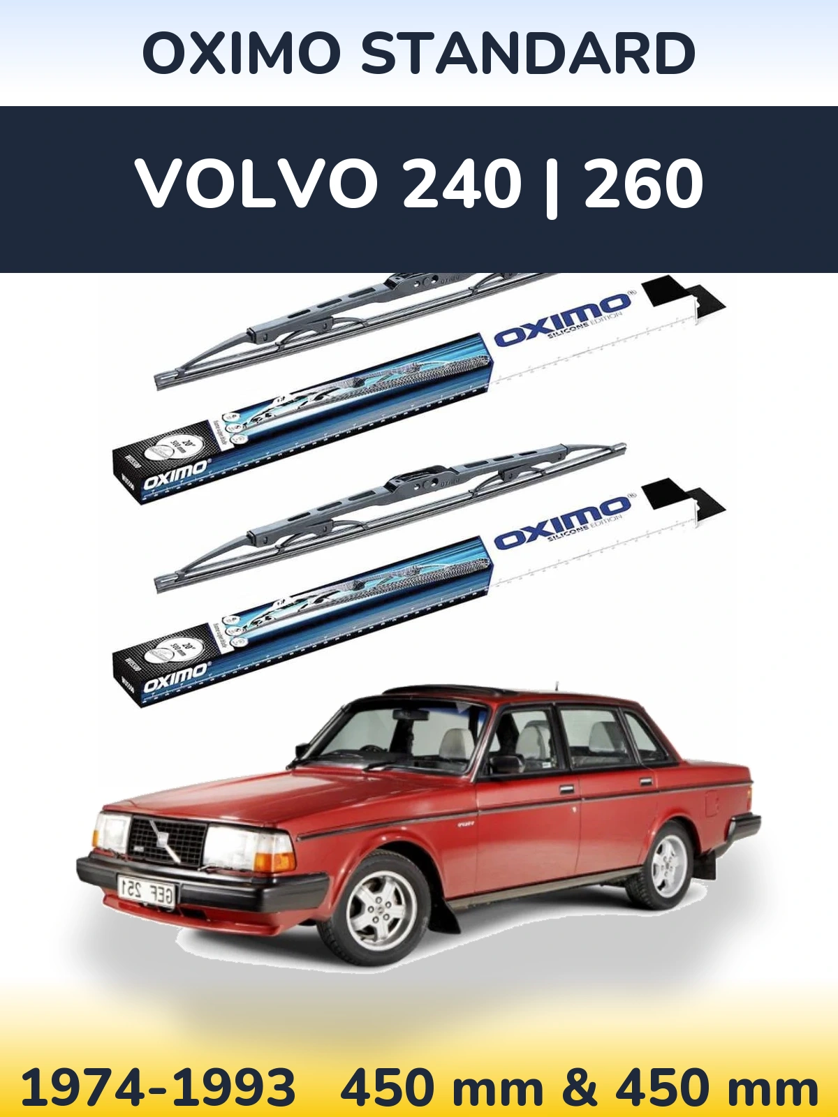 Front wiper blade set Oximo Standard 450 & 450 mm for Volvo 240 | 260 1974-1993