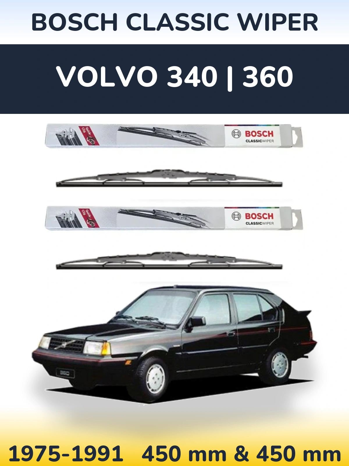 Комплект передних дворников BOSCH Classic Wiper 450 & 450 мм для Volvo 340 | 360 1975-1991