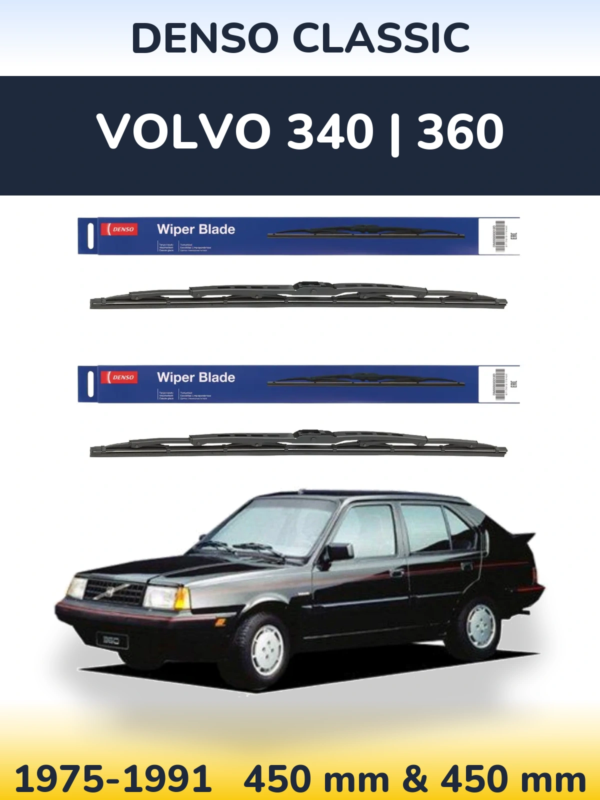 Front wiper blade set Denso Classic 450 & 450 mm for Volvo 340 | 360 1975-1991