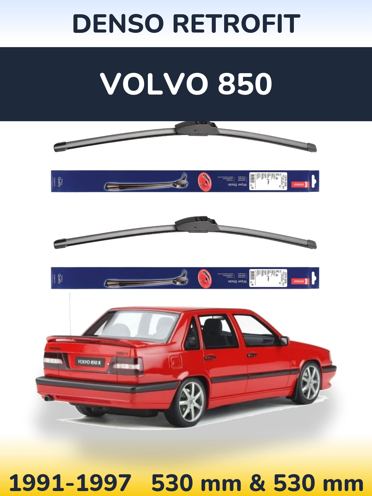Komplet przednich wycieraczek Denso Retrofit 530 & 530 mm do Volvo 850 1991-1997