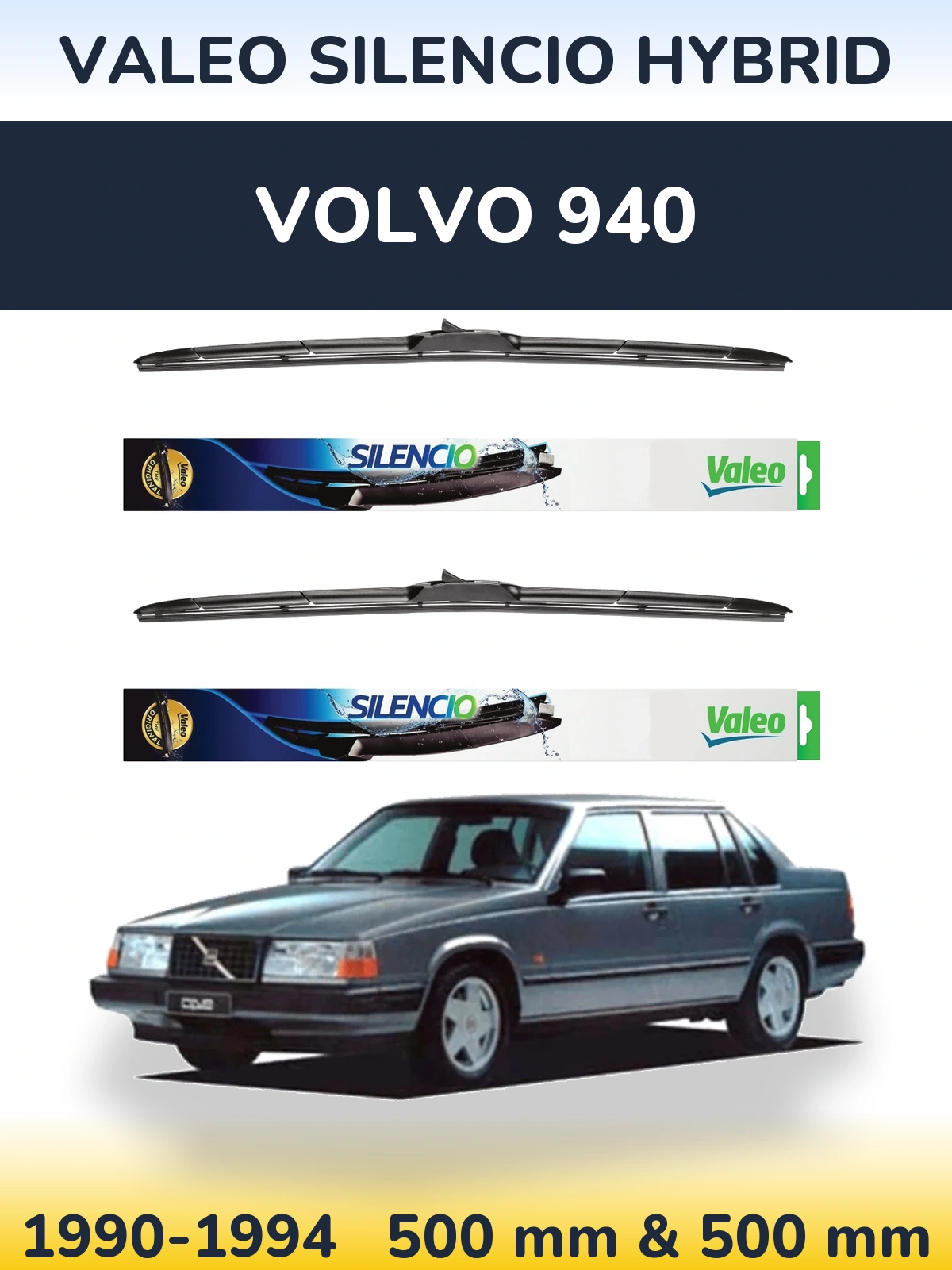 Komplet przednich wycieraczek Valeo Silencio Hybrid 500 & 500 mm do Volvo 940 1990-1994