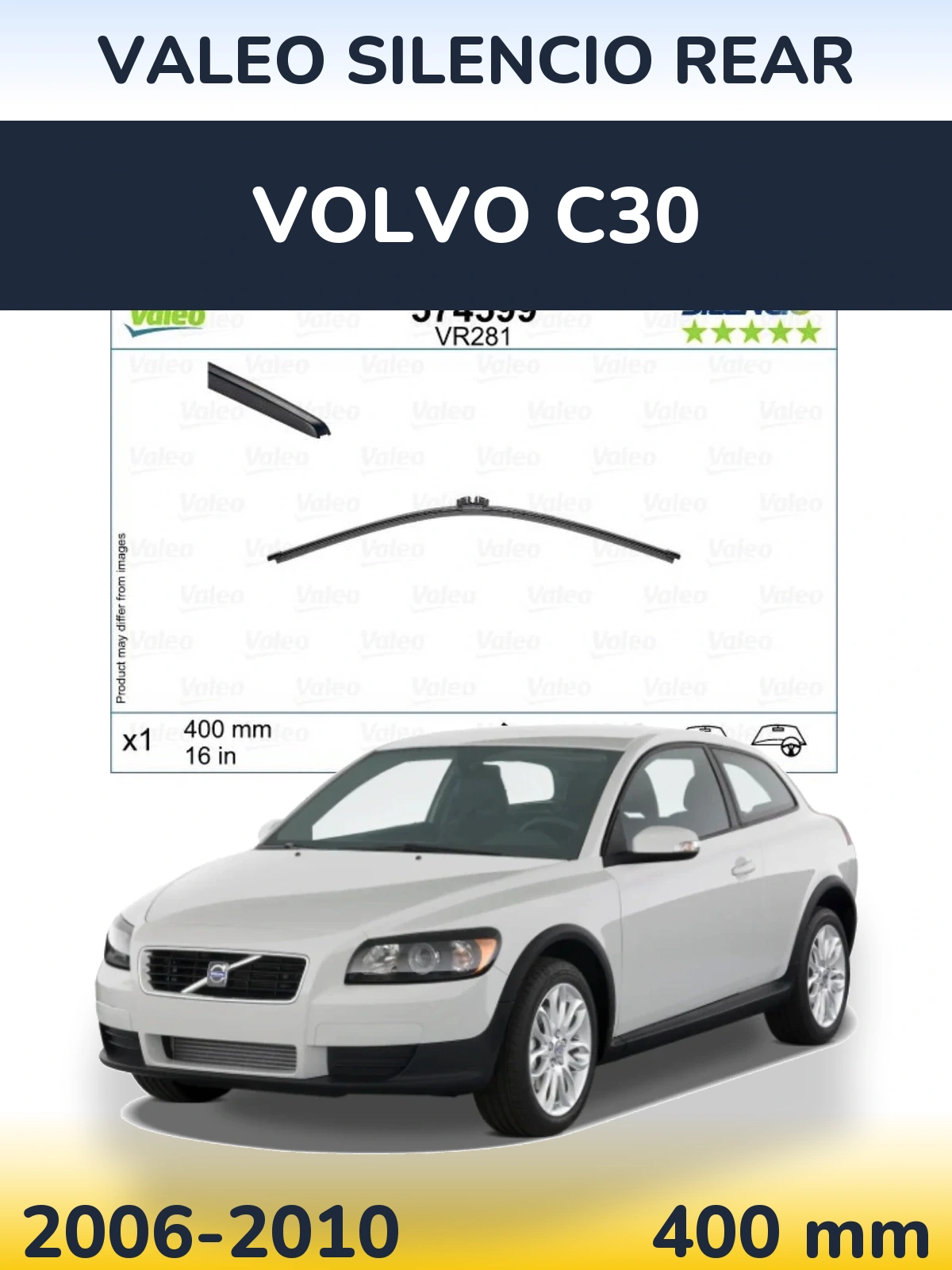 Rear wiper blade Valeo Silencio Rear 400 mm for Volvo C30 2006-2010