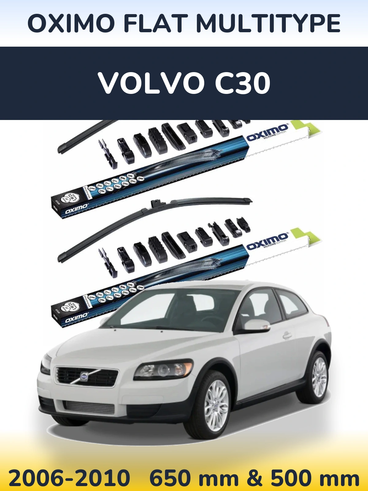 Комплект передних дворников Oximo Flat MultiТипe 650 & 500 мм для Volvo C30 2006-2010