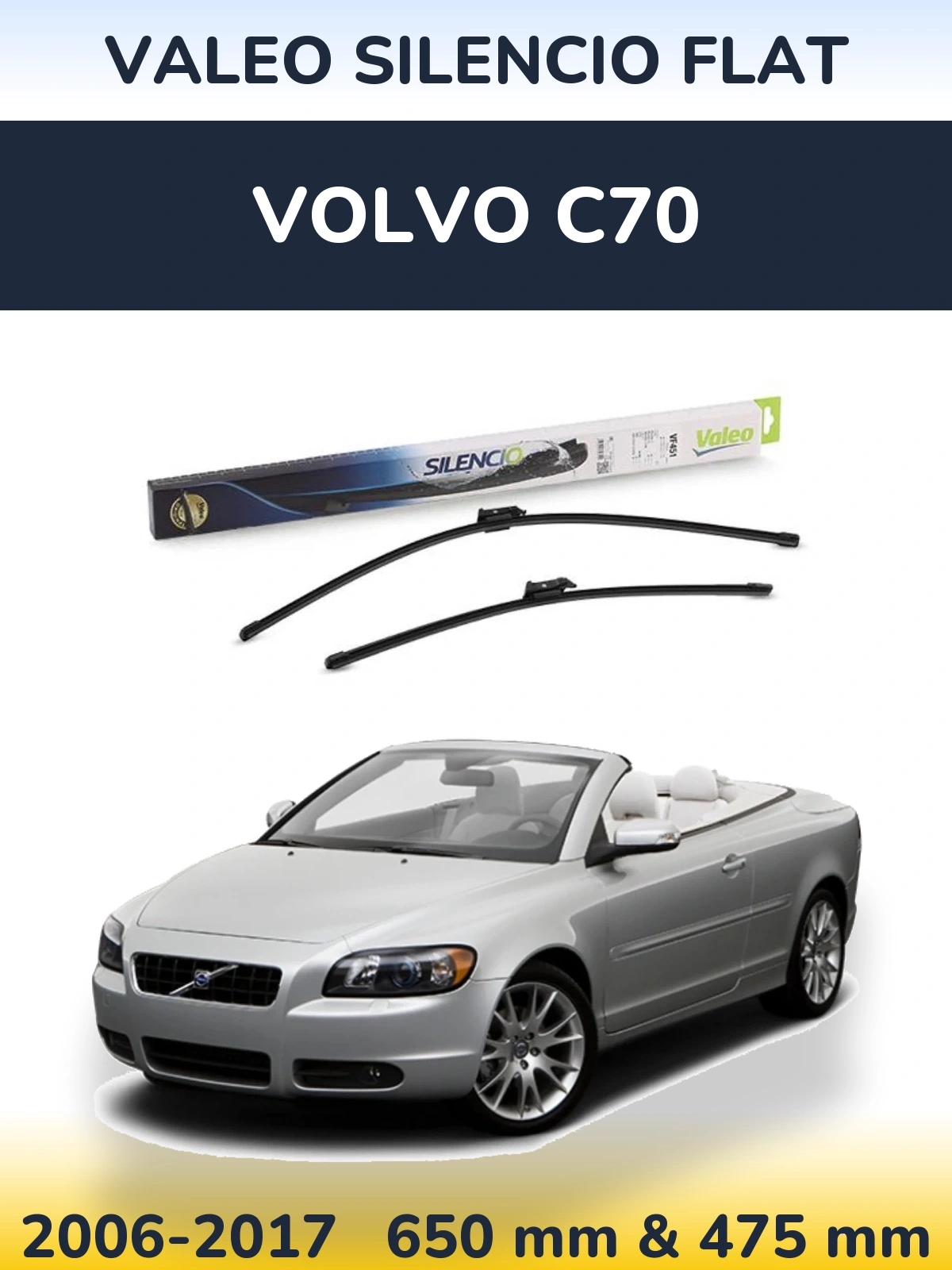 Комплект передних дворников Valeo Silencio Flat 650 & 475 мм для Volvo C70 2006-2017