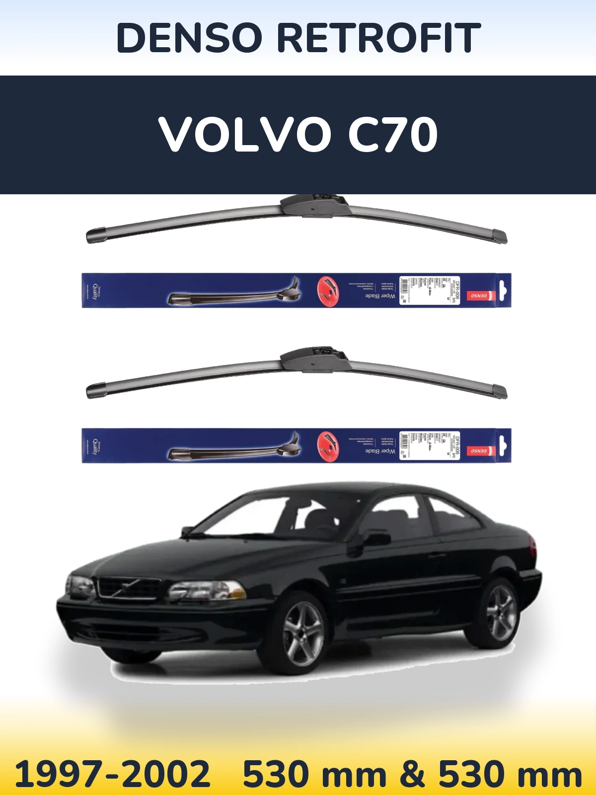 Komplet przednich wycieraczek Denso Retrofit 530 & 530 mm do Volvo C70 1997-2002