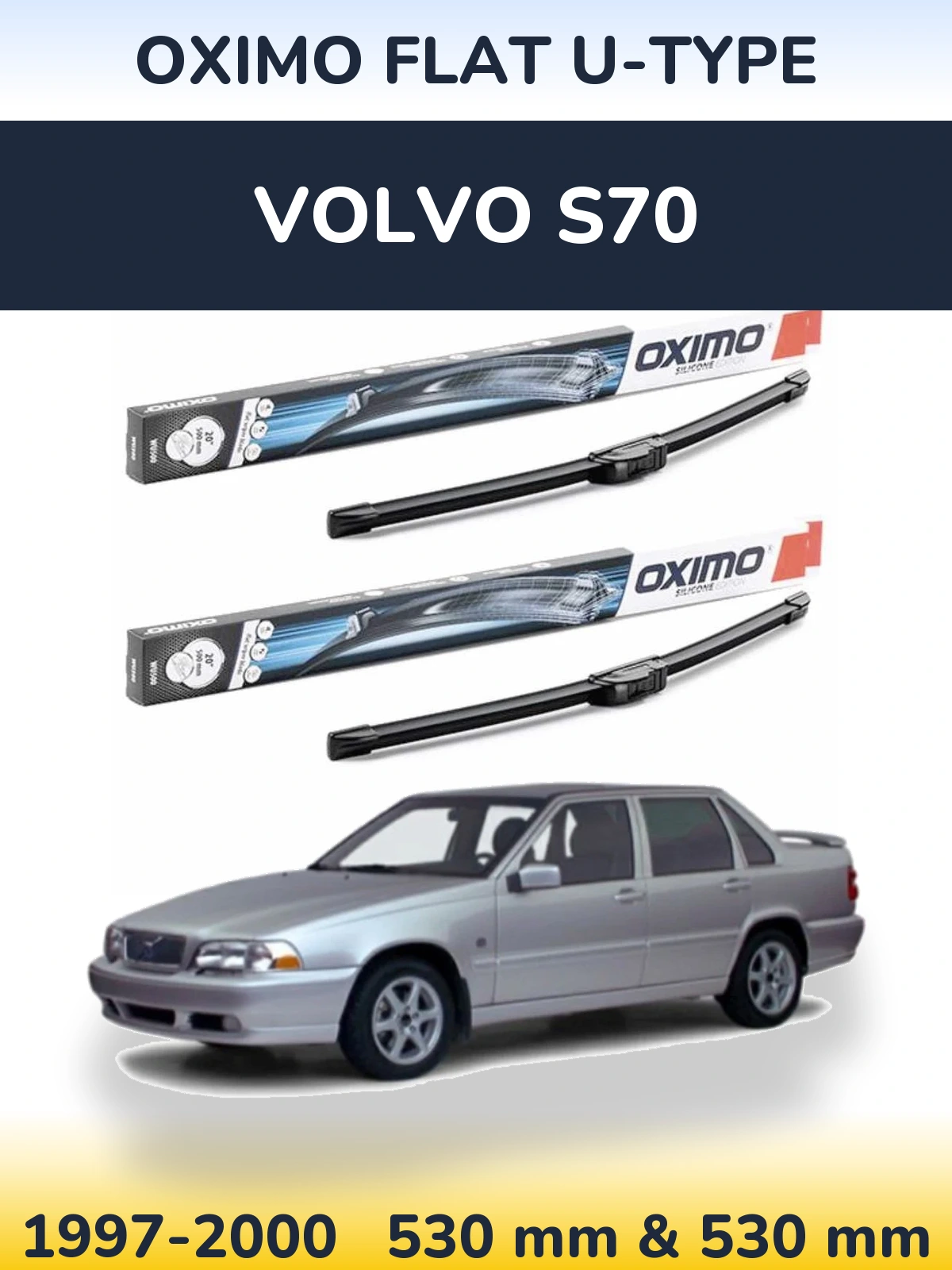 Комплект передних дворников Oximo Flat U-type 530 & 530 мм для Volvo S70 1997-2000