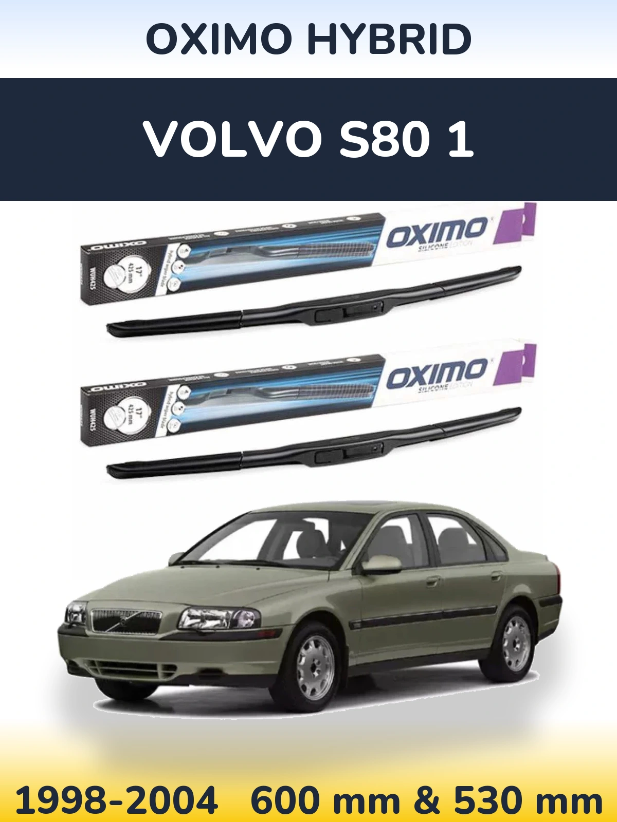 Комплект передних дворников Oximo Hybrid 600 & 530 мм для Volvo S80 1 1998-2004