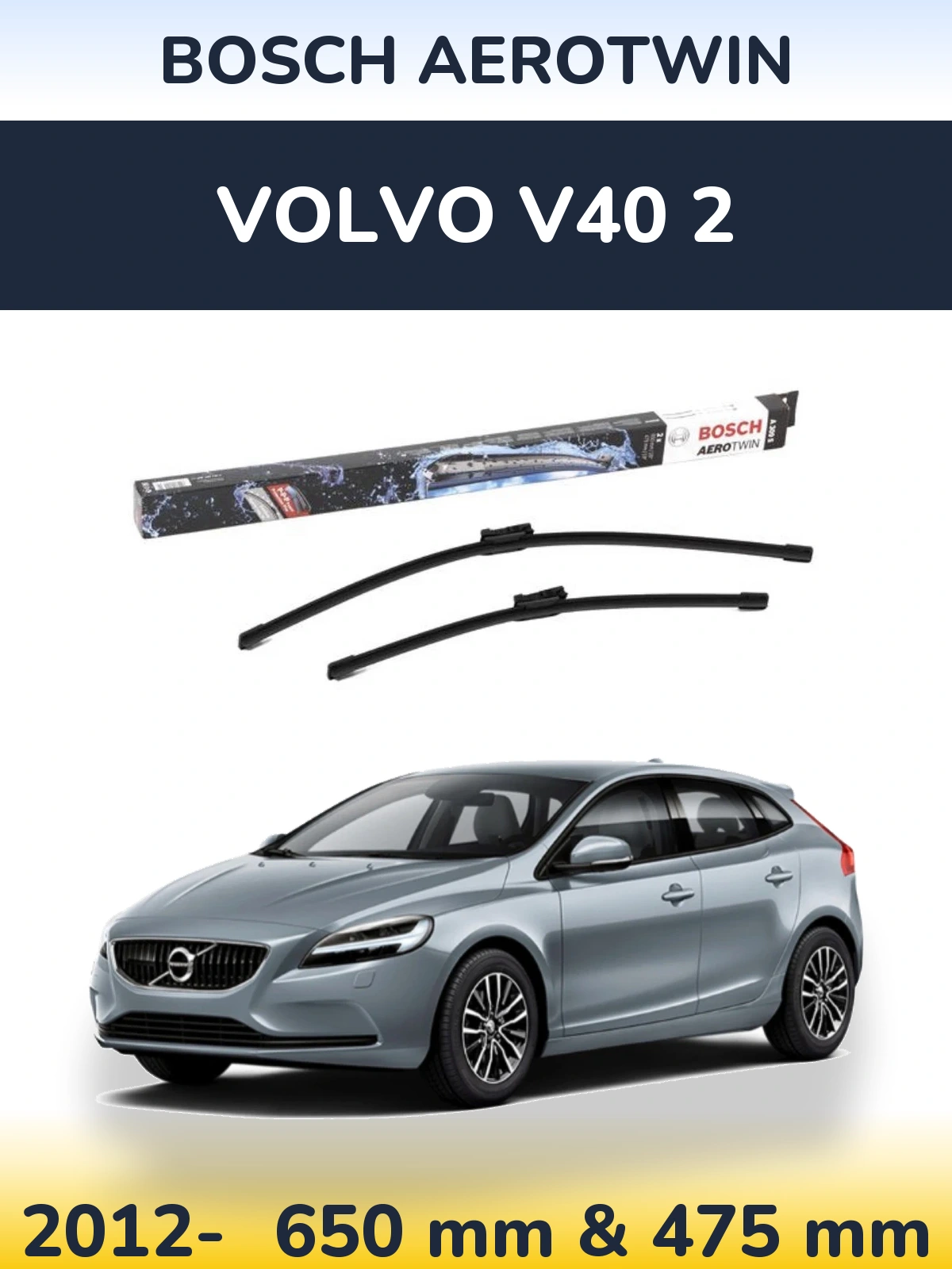 Комплект передніх щіток BOSCH AeroTwin 650 & 475 мм для Volvo V40 2 2012-2026