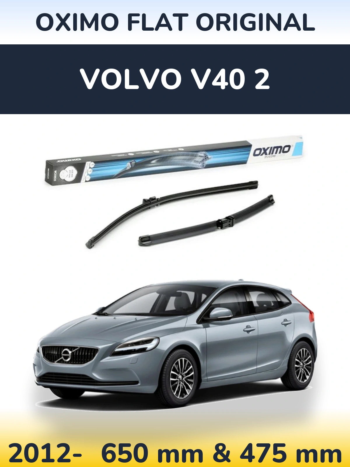 Комплект передних дворников Oximo Flat Original 650 & 475 мм для Volvo V40 2 2012-2026