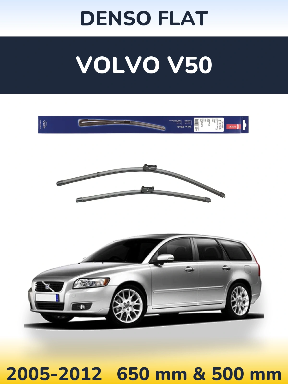 Комплект передних дворников Denso Flat 650 & 500 мм для Volvo V50 2005-2012