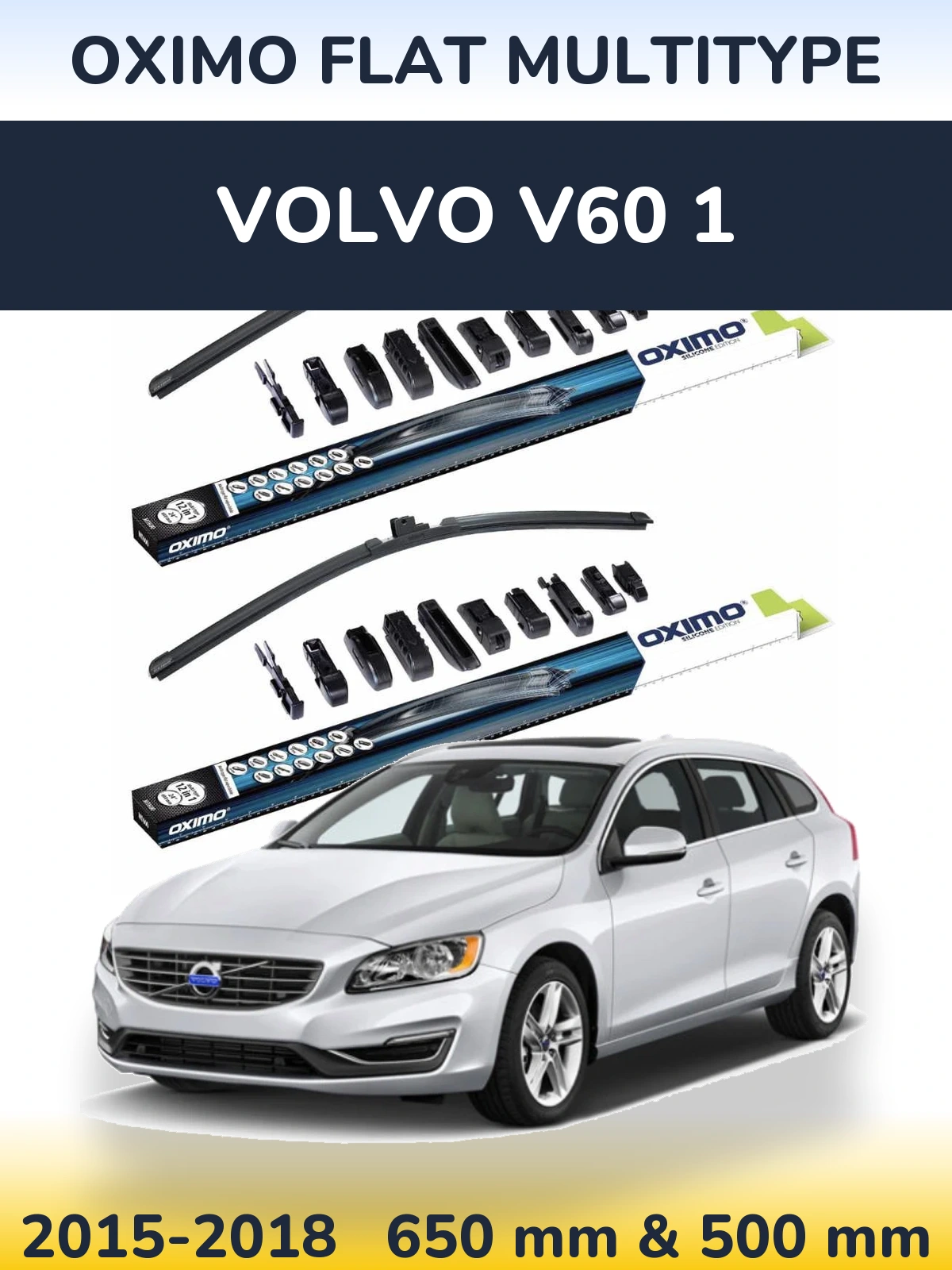 Komplet przednich wycieraczek Oximo Flat MultiType 650 & 500 mm do Volvo V60 1 2015-2018